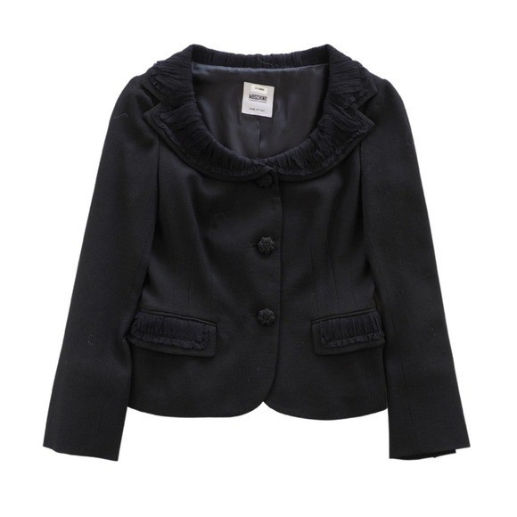 Moschino Cheap and Chic Black Ruffle Collar Blazer Jacket Made in Italy