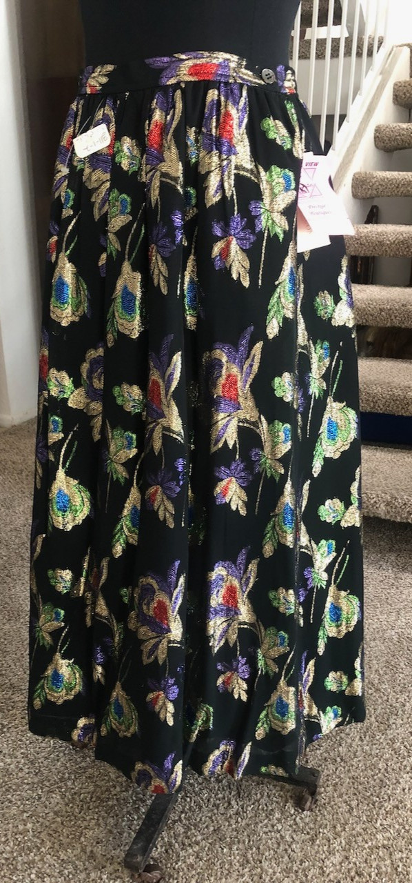 1960s Evan-Picone Black Maxi Peacock Metallic Skirt Elegant Eveningwear 12 NWT