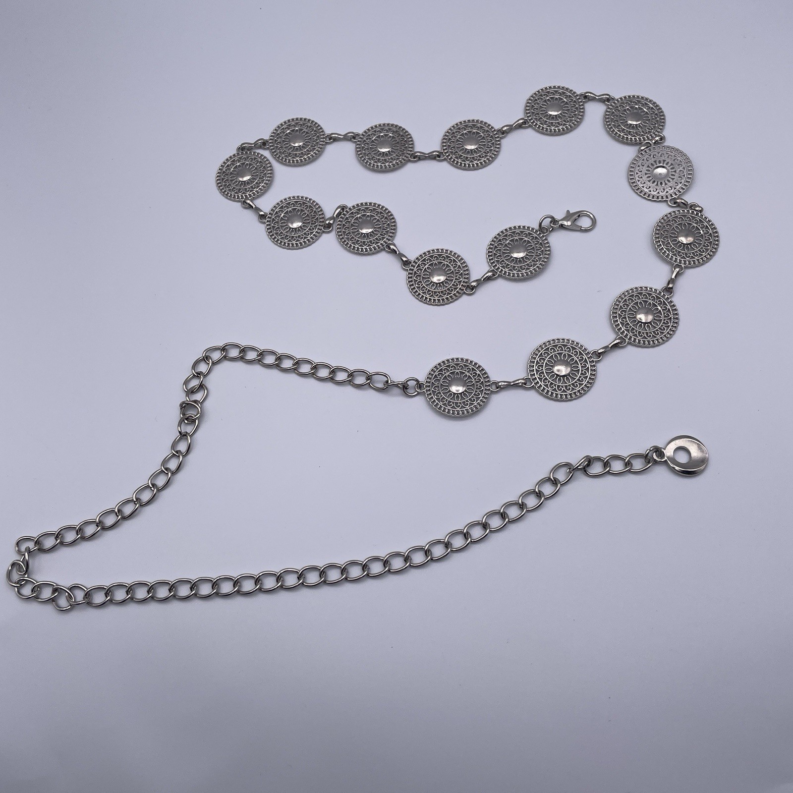 Lot of 3 vintage & Modern Silver Tone Concho & Circle Chain Belts