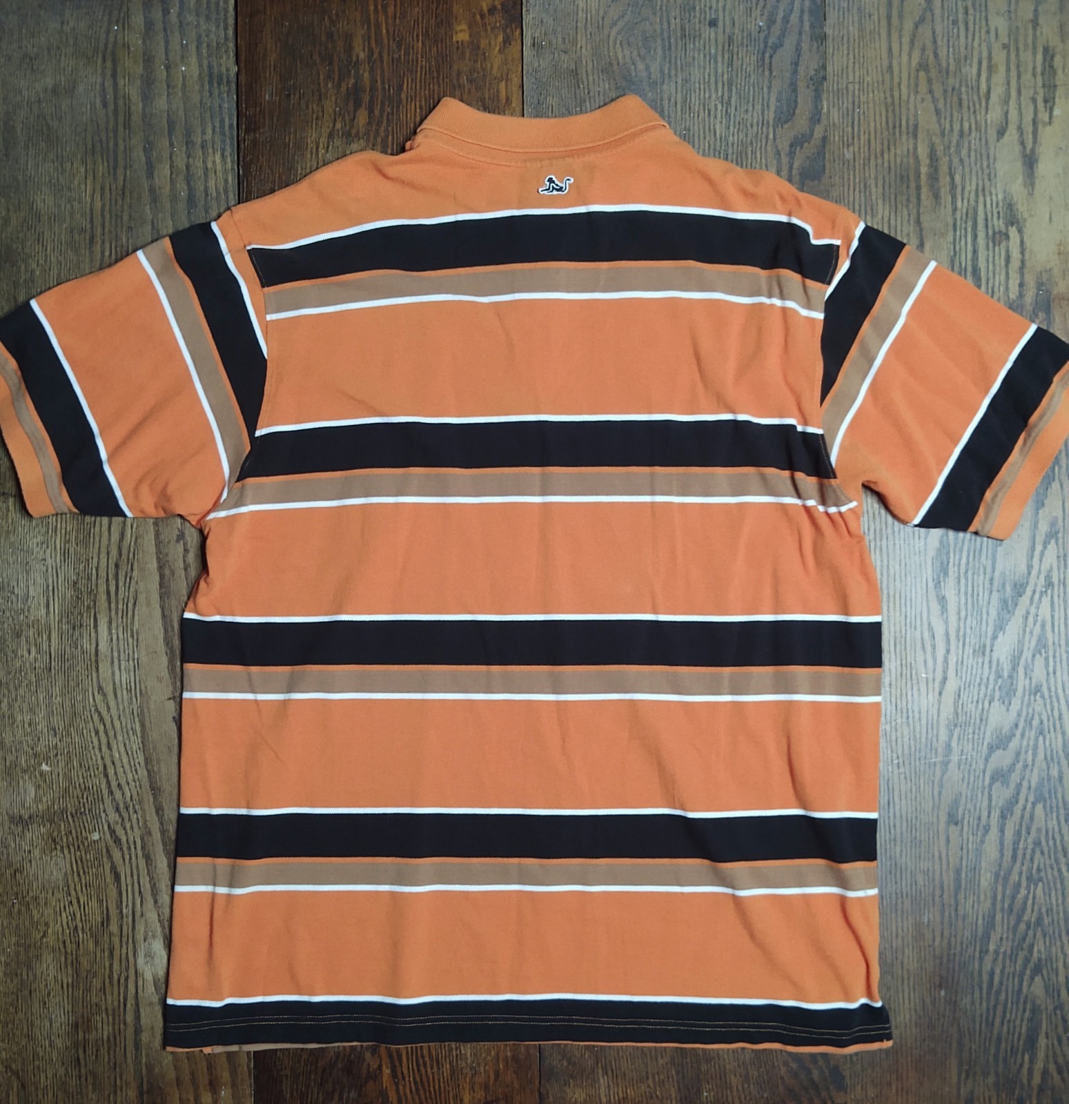 VTG Y2K Drunkenmunky Polo Shirt Men’s 3XL Orange Striped Short Sleeve Logo EUC