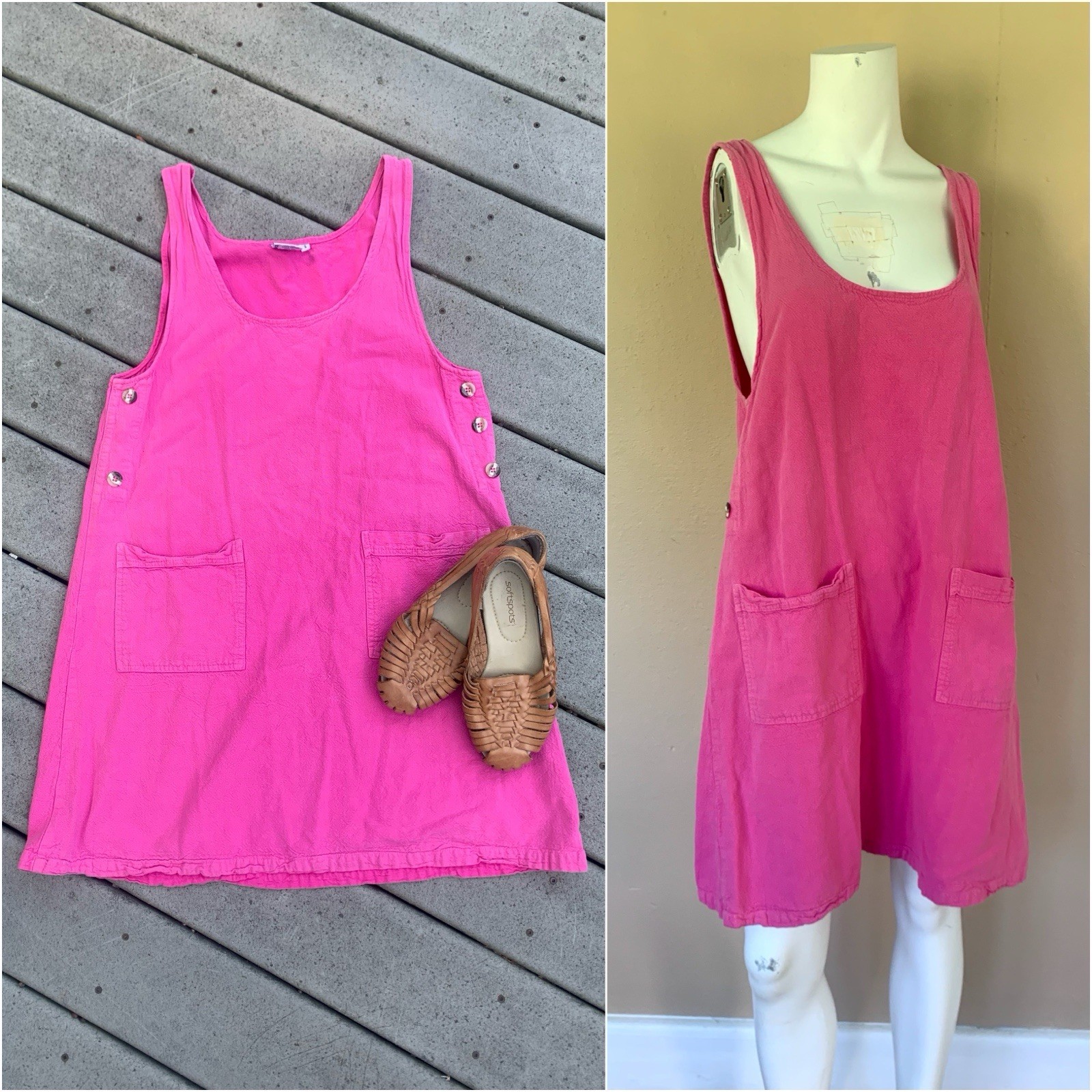 Vintage Pink Pinafore Overall Midi Dress | 90s Sleeveless Slip Dress