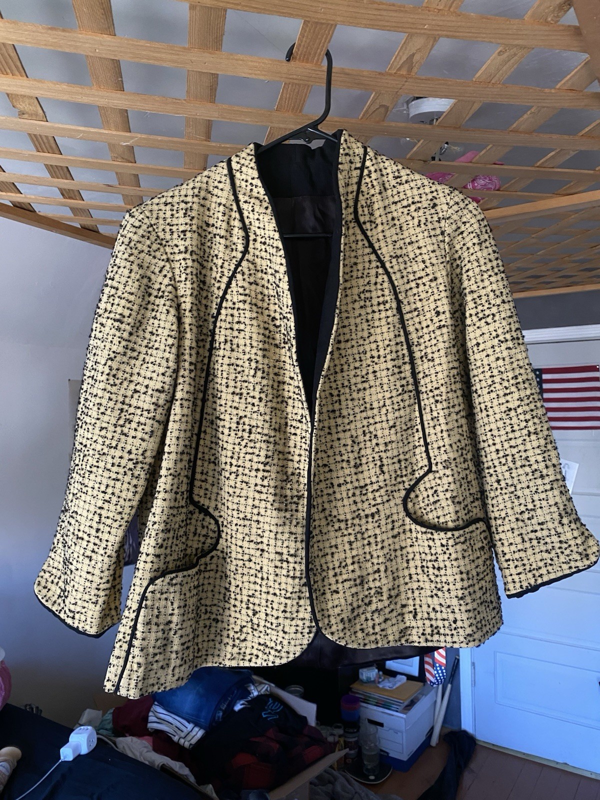 40s/50s True Vintage Women’s Wool Tweed Car Coat Jacket Yellow & Black Union Tag