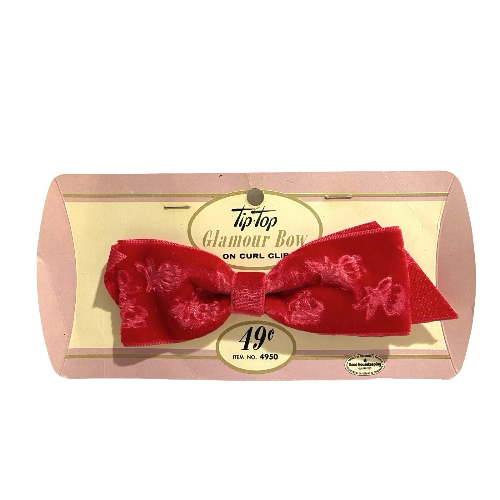 Vintage Tip Top 50s 60s Red Floral Velvet Clip In Hair Bow