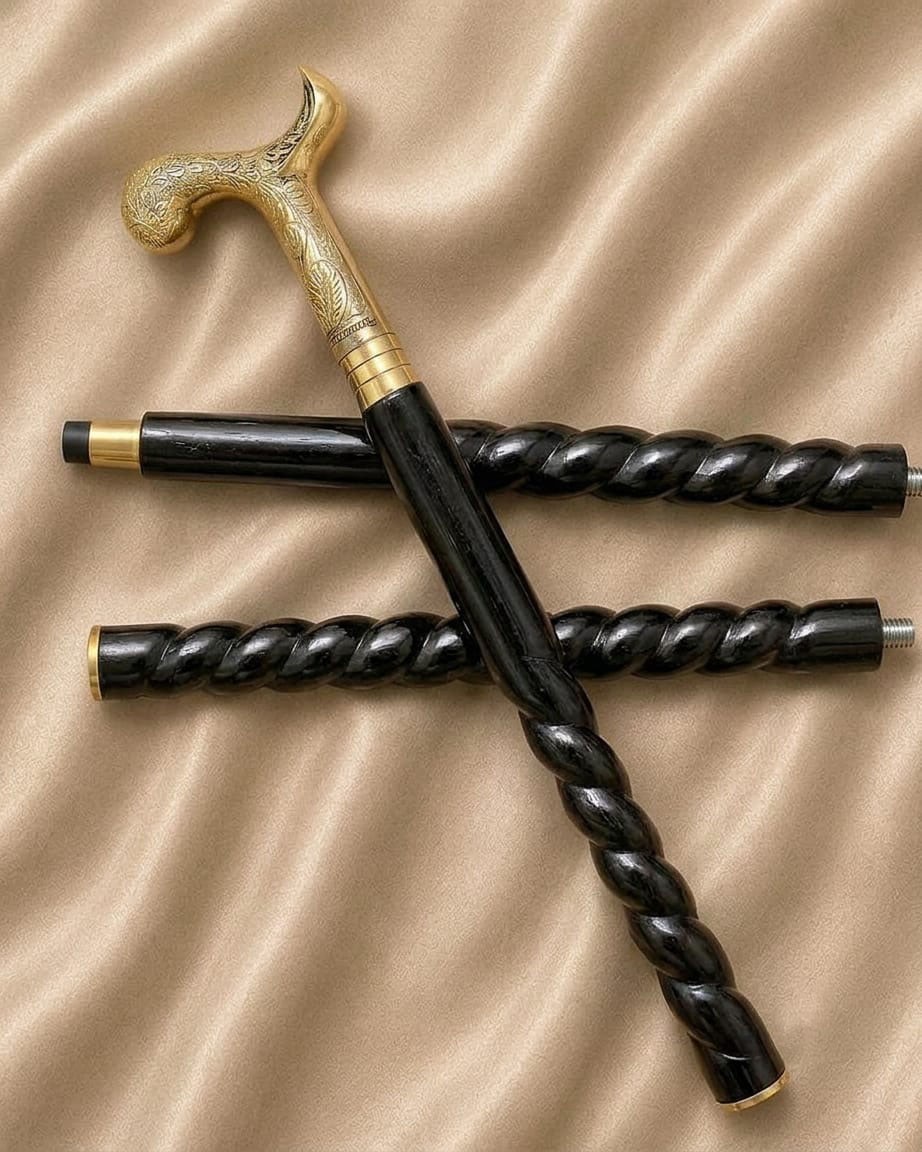 Adjustable Handmade Walking Stick, Brass Derby Handle, Foldable Gentlemen Cane