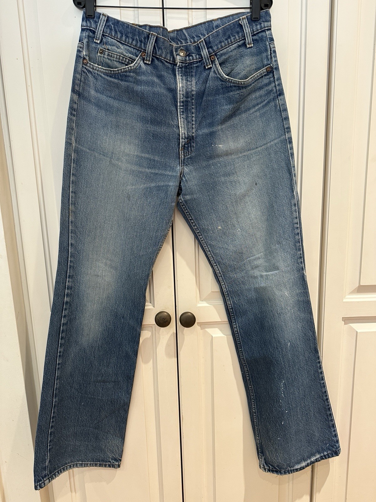 VINTAGE 1970s LEVI’S 517 ORANGE TAB BOOTCUT JEANS MADE IN USA TALON – W35 x L34