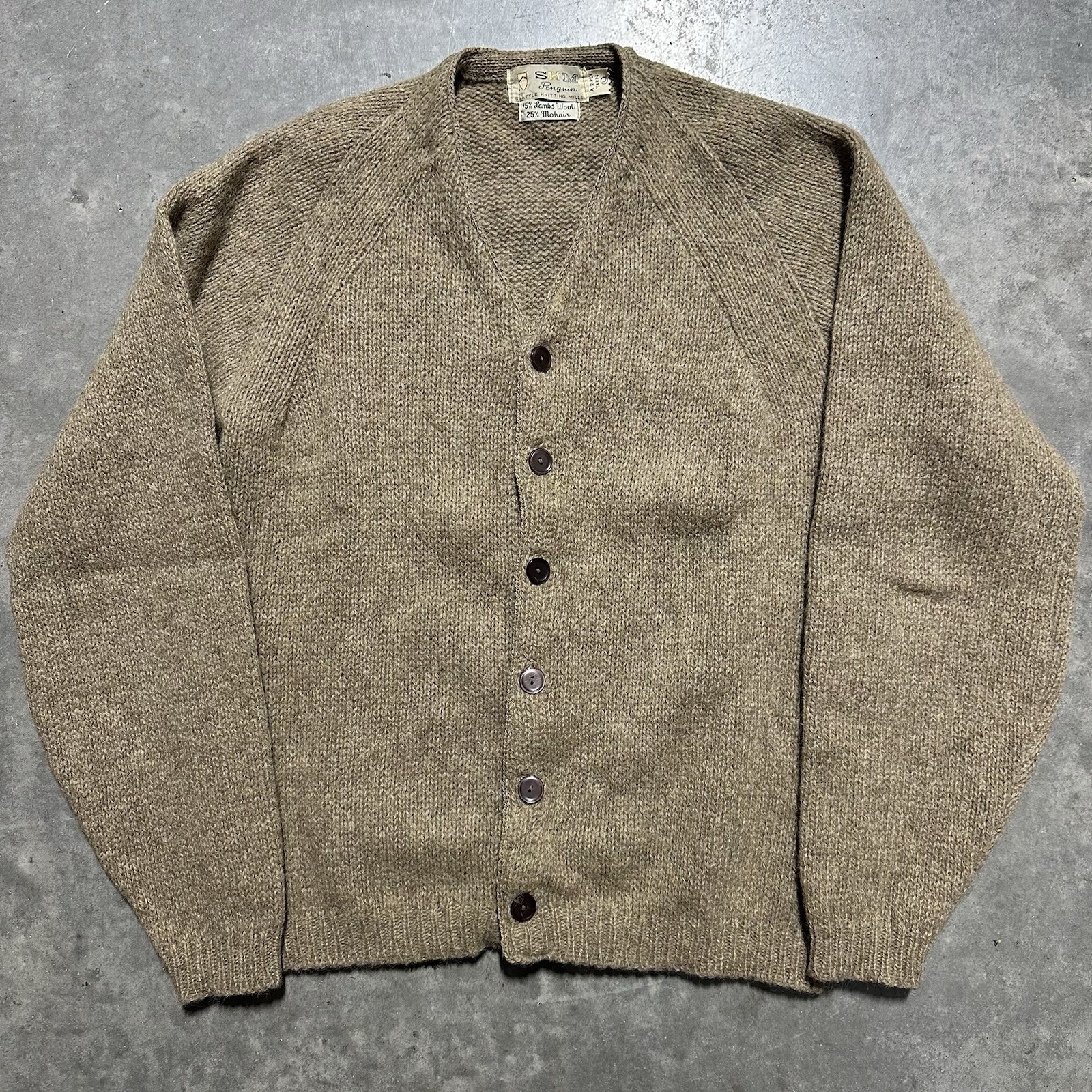 Vintage 50s 60s Mohair Cardigan Brown Size Large Grunge Cobain Button Up Fuzzy