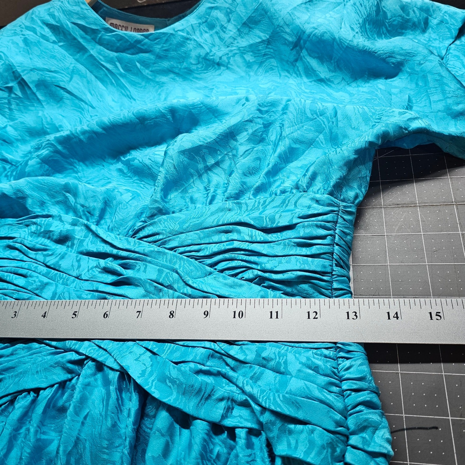 Vintage Maggie London 80s Dress Women Sz 8 Blue Silk Glam Rock Party Retro Pinup