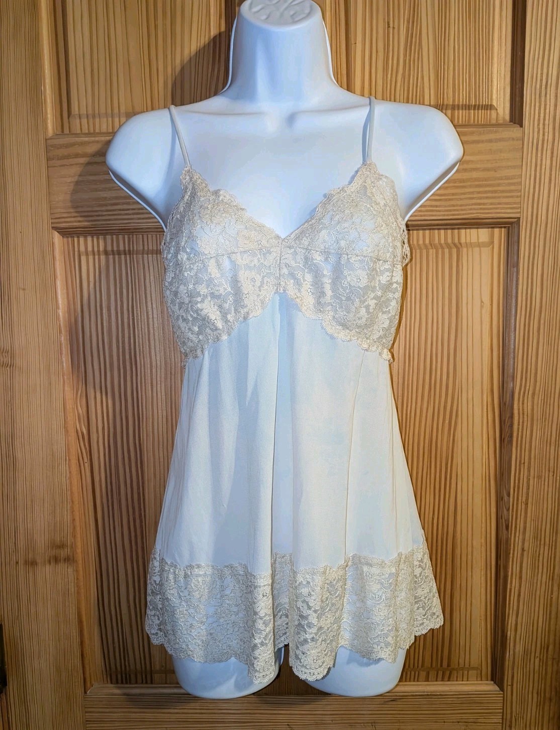 VTG Sears Sz 36 XS/S Lace Baby Blue & White 100% Nylon Made In USA Lingerie Top