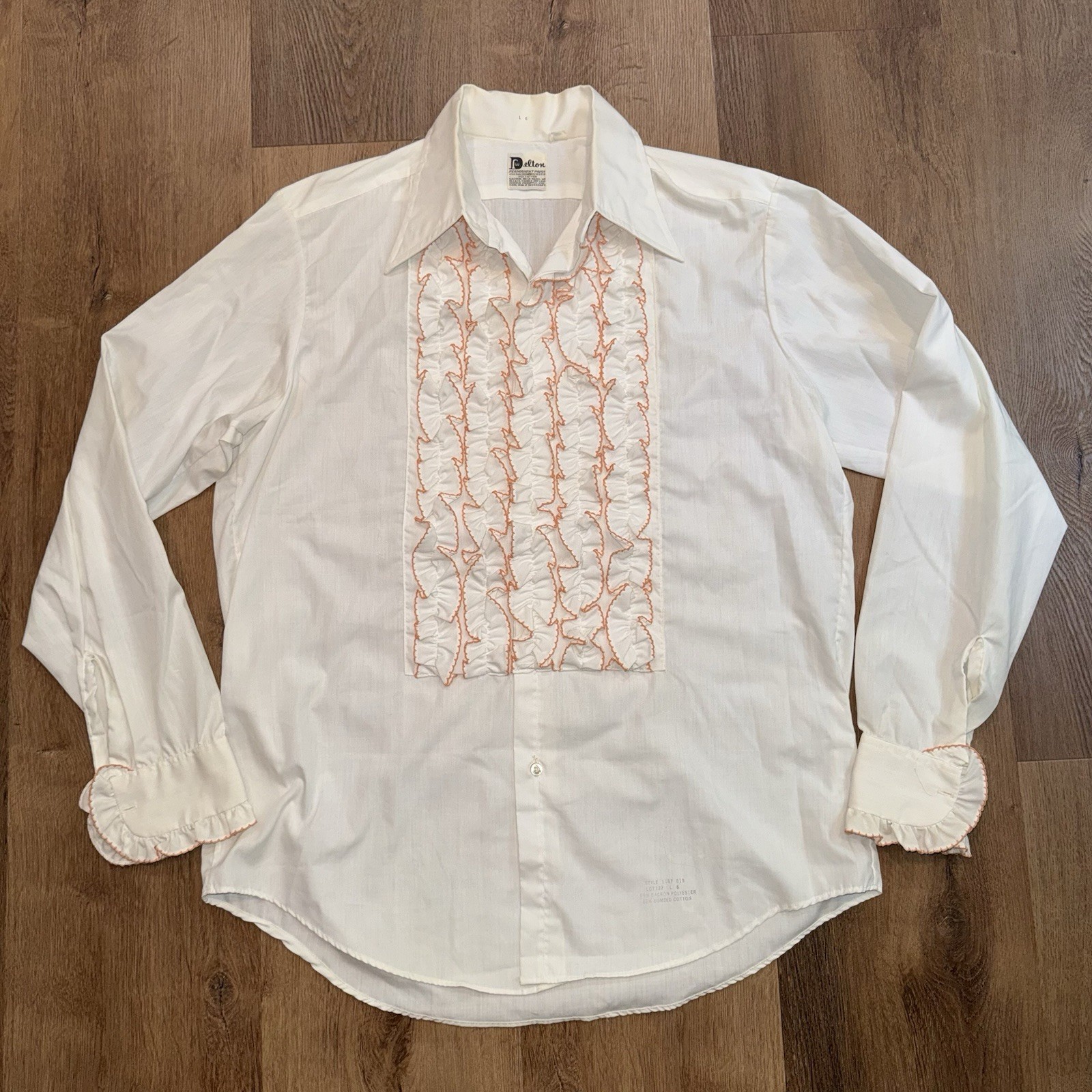 Vtg Delton Tuxedo Shirt White Ruffles Tux 60s 70s Retro Prom Disco Mens Large 36