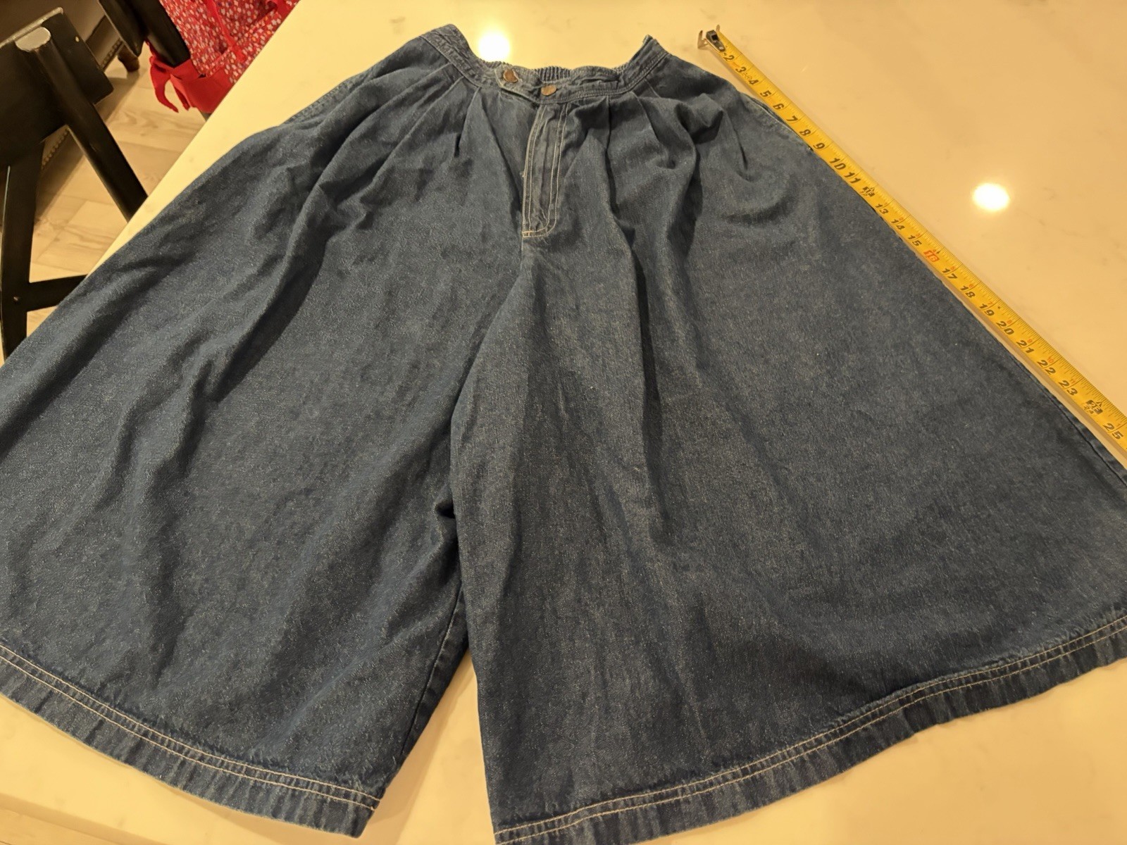 VTG 80s Sassoon Denim Gaucho Culottes Wide Leg Elastic Waist Pants Size 30 USA