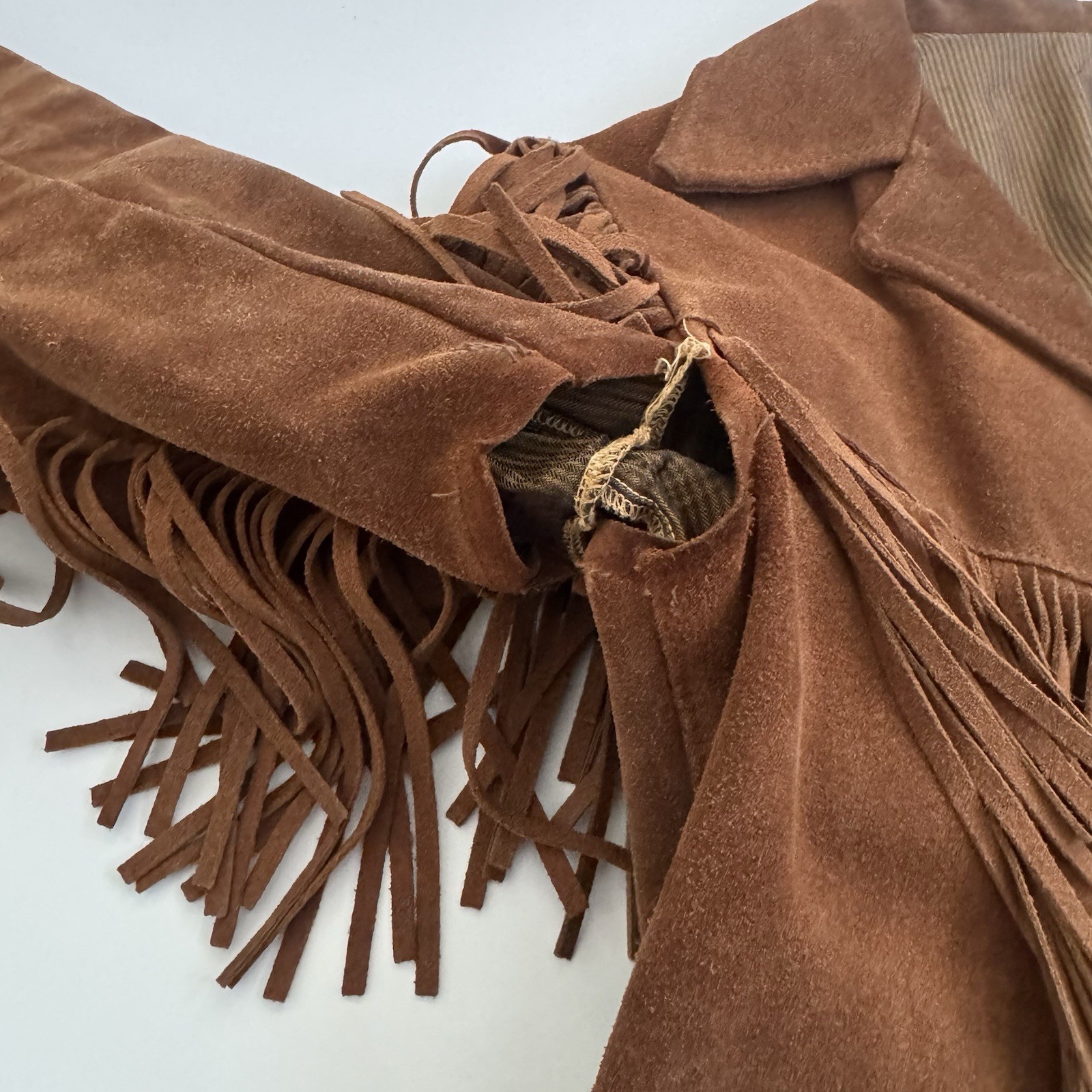VTG 70s Jo-Kay Suede Leather Jacket Brown Western Fringe – Women’s S? 23x 17.5