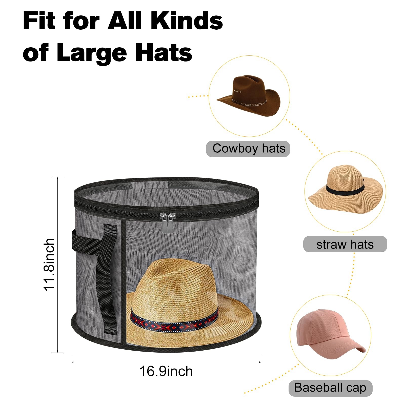 Btoahcu Extra Large Clear Hat Organizer for 16″ L x W x 11″ H, gray
