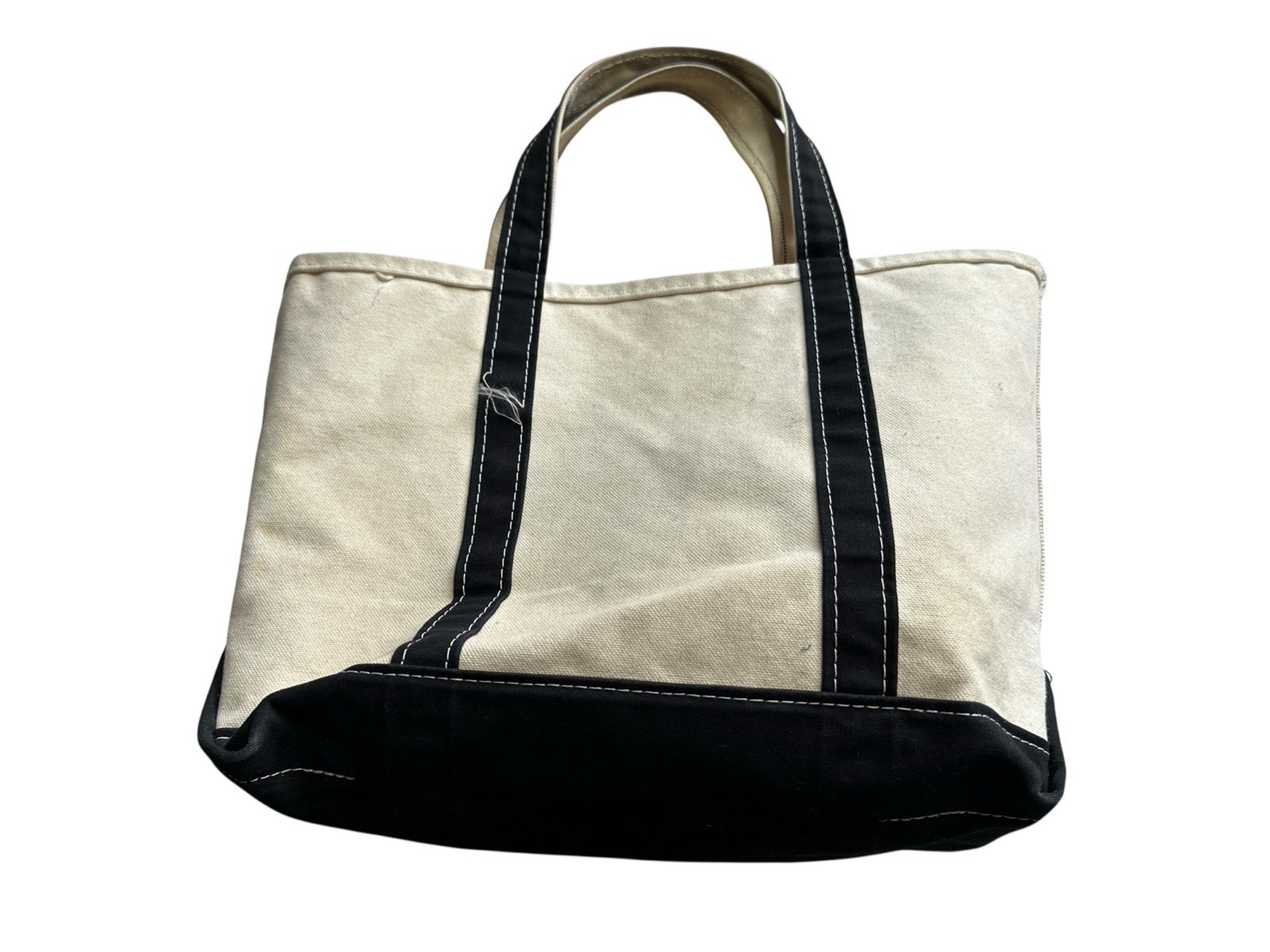 Vintage LL Bean Boat And Tote Bag Black Short Handle Stiff Canvas USA 114X12 90s