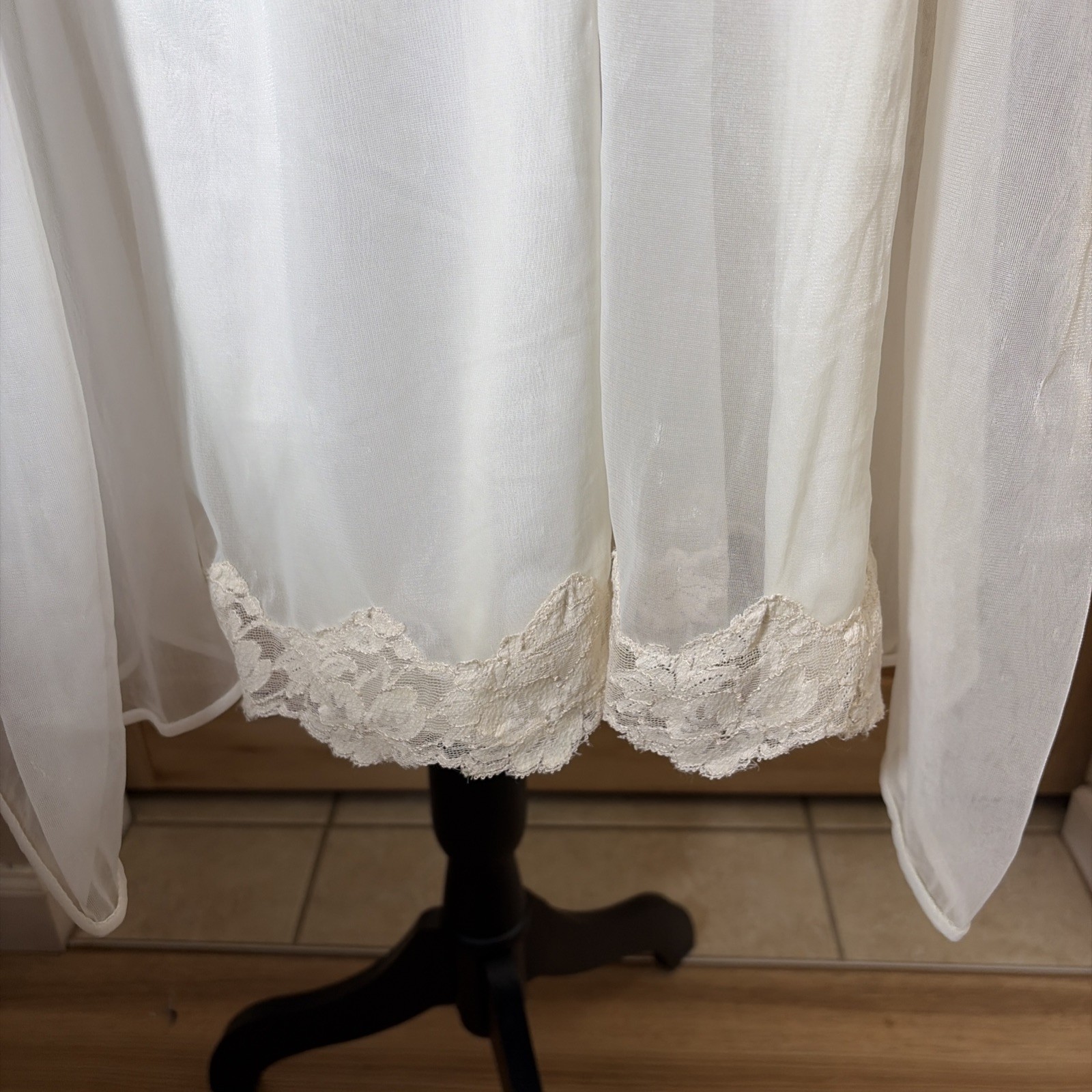 Vintage Kayser Peignoir Set White Nylon Lace Nightgown Robe USA Women’s S