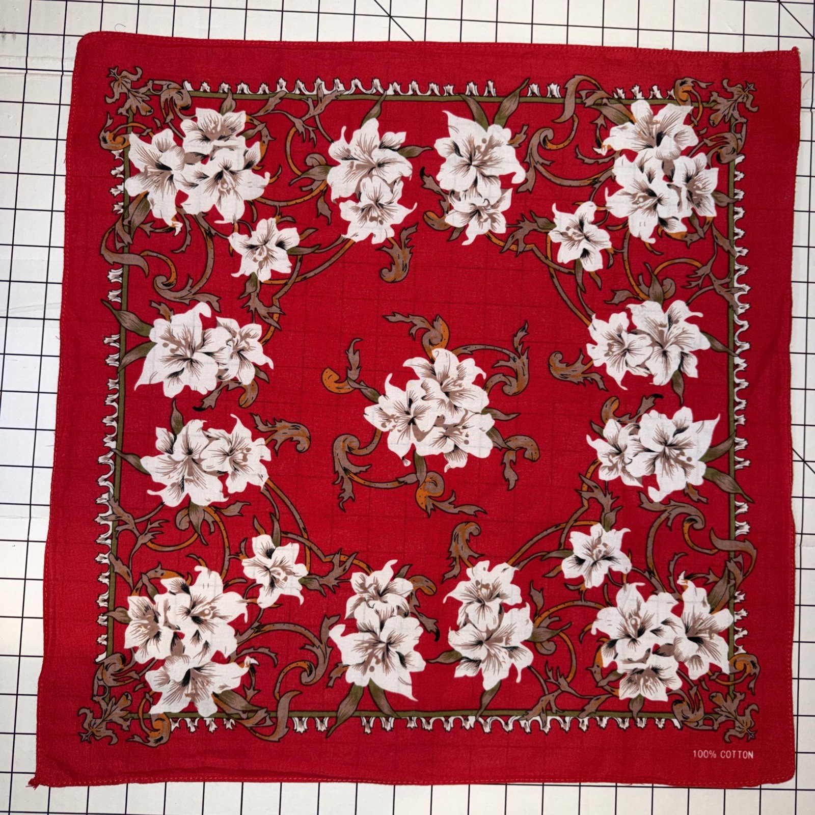 Vintage Lilies Western Handkerchief Bandana Scarf