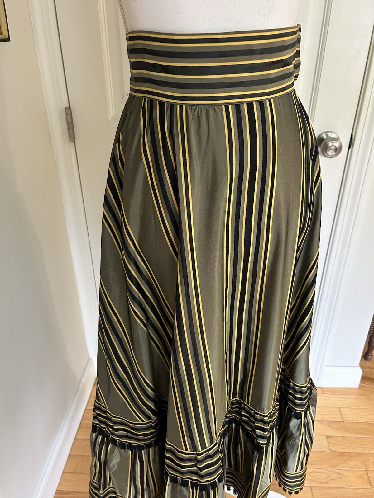 Vintage Taffeta Maxi Skirt With Fringe Size XS Custom Made Gorgeous!