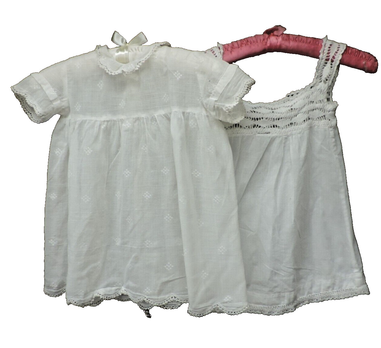 1940s Handmade White Child Church/Party Dress w/Hand Crochet Slip Set C: 28″