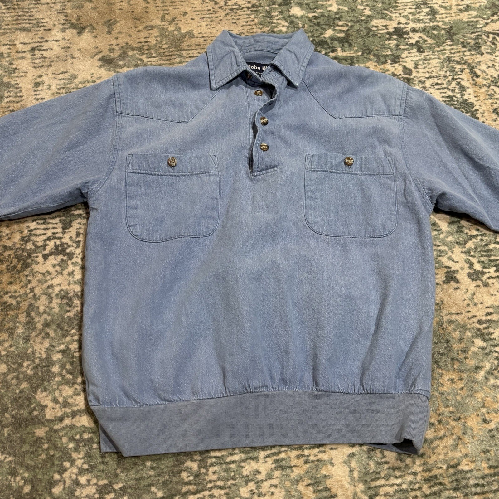 Vintage John Blair banded-bottom pullover shirt Small Retro Streetwear Grandpa