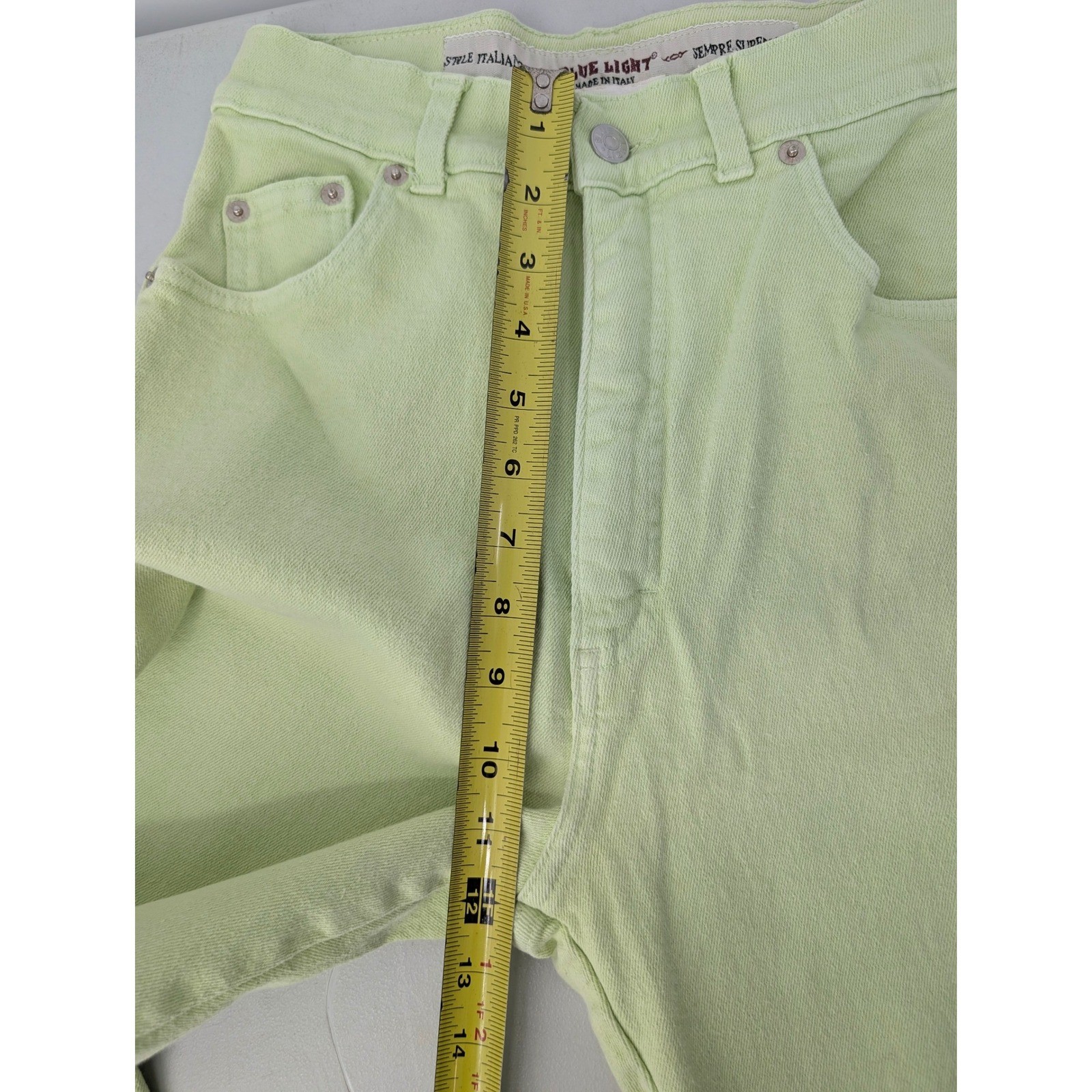 Y2K Blue Light Cache Jeans Womens 25X30 Lime Green High Rise Made in Italy