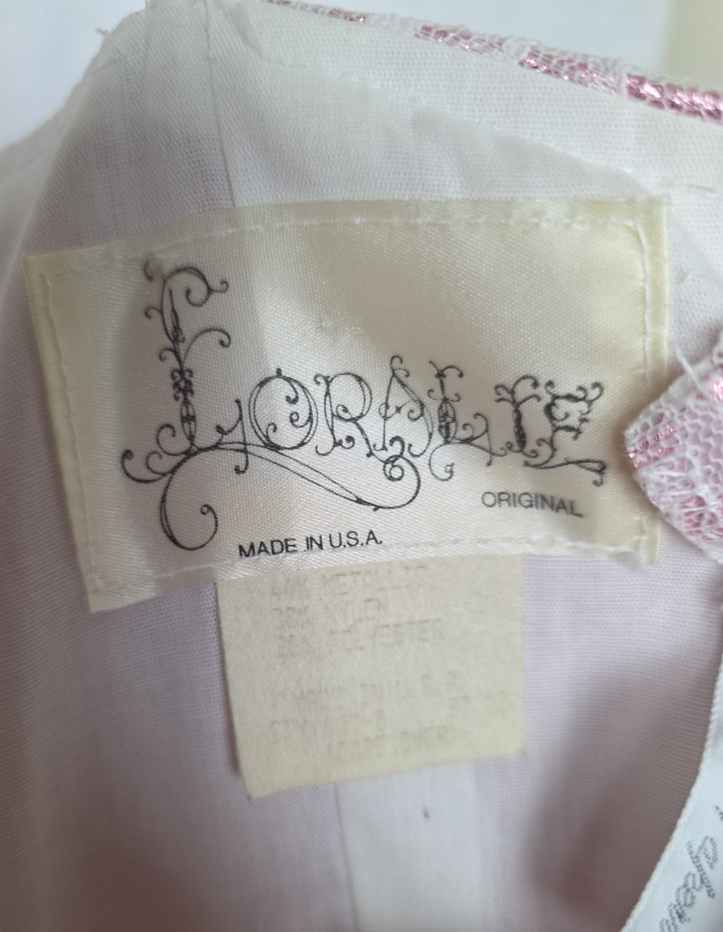 Vintage 1980s Prom Dress Sz 12 Champagne Pink Metallic Lace Loralie Elise