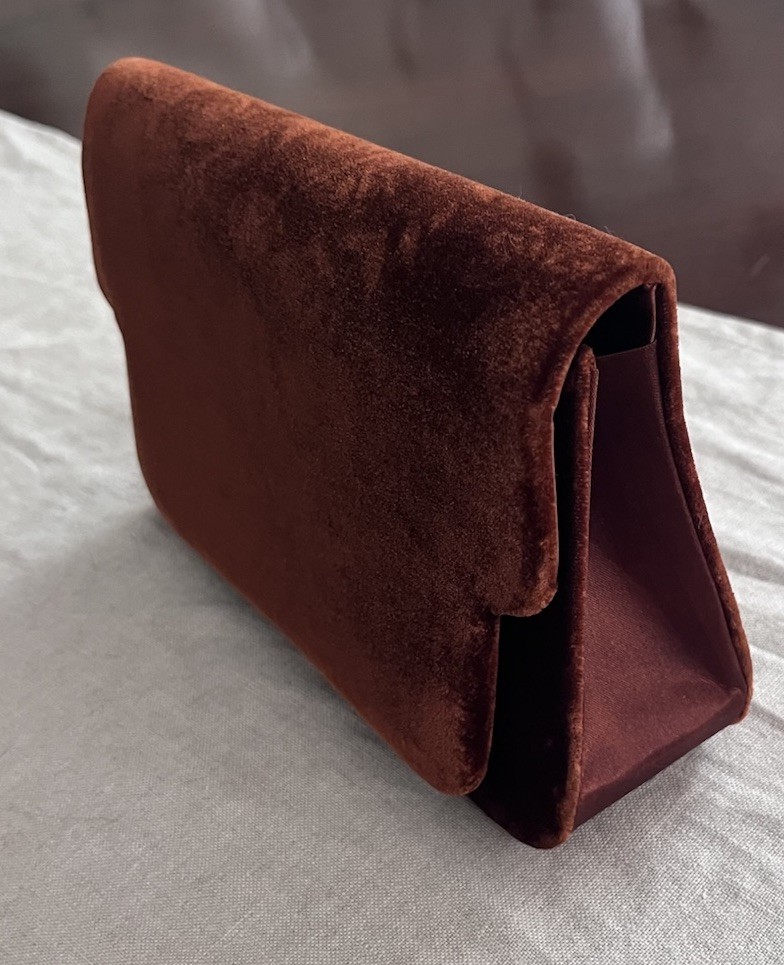 Vintage Signature Studio Structured Brown Velvet Clutch Handbag Floral Pattern