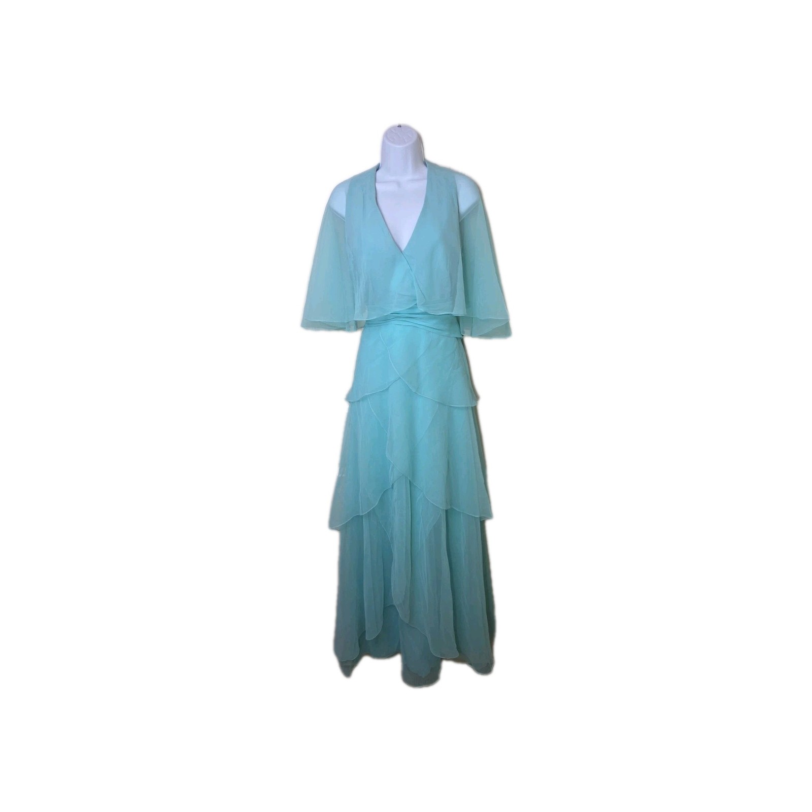 Vtg Felix Arbeo Aventura 1970s Green Chiffon Cape Goddess Evening Gown Dress S