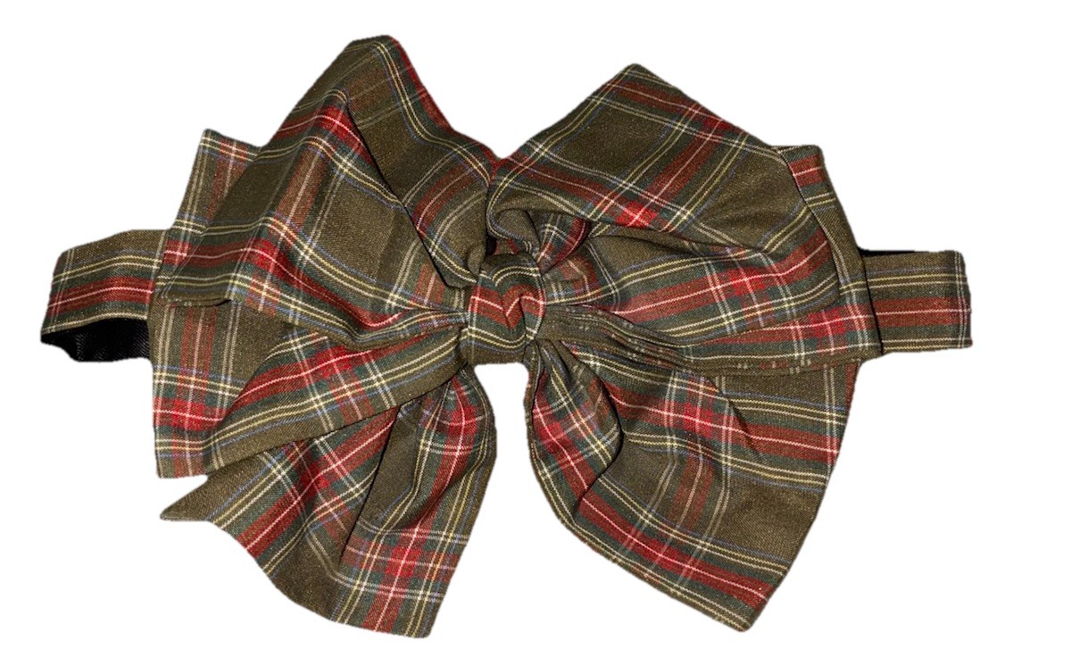 Vtg Kenneth Gordon New Orleans Bow Tie Olive Check 100% Silk 16 in