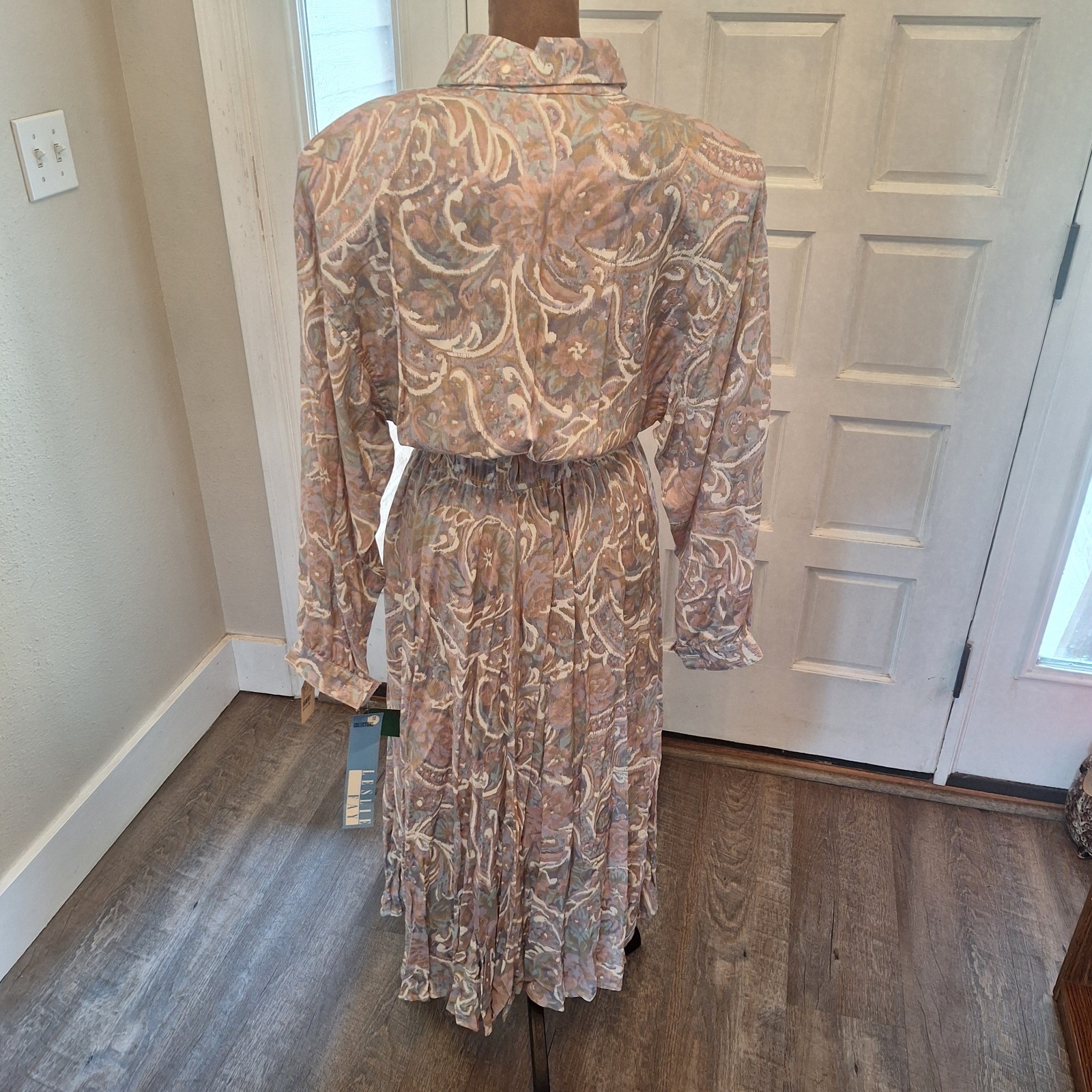 Vtg NWT 80s Leslie Faye Paisley Long Sleeved Dress, Sz 10