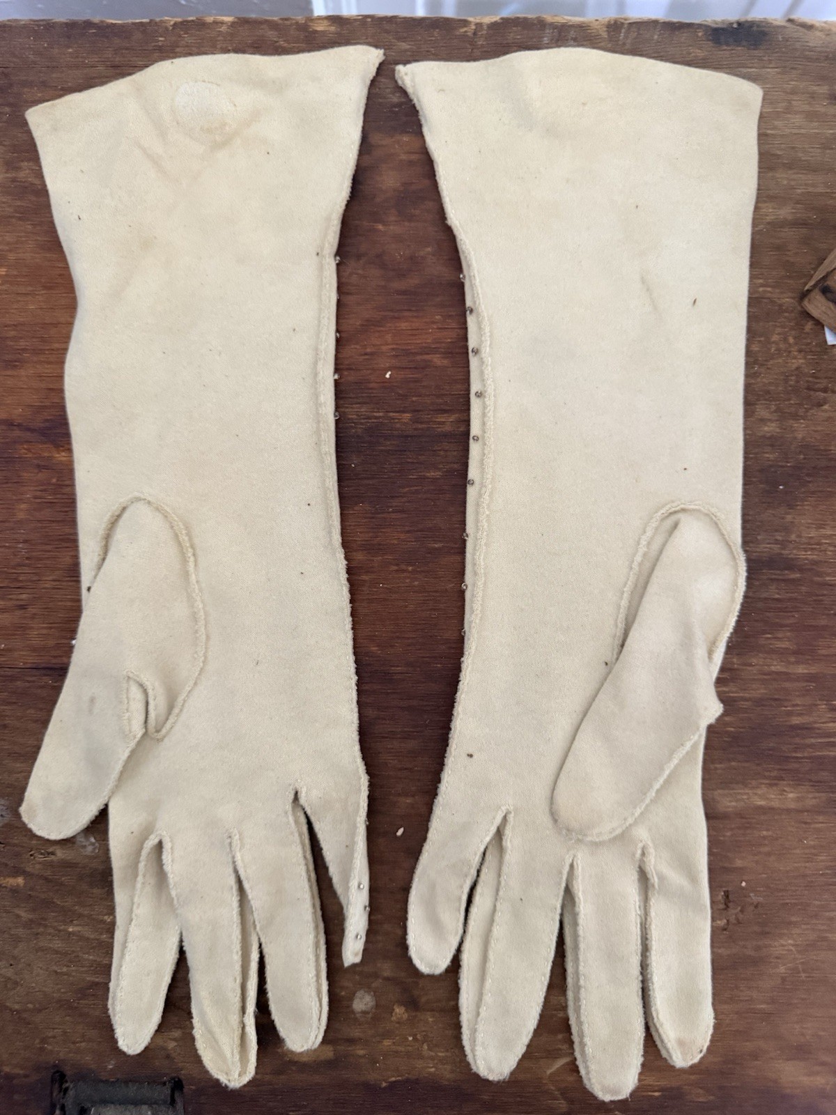 Vintage 1950s Beaded Opera Gloves Cream White Silver Starburst Mid Century MCM