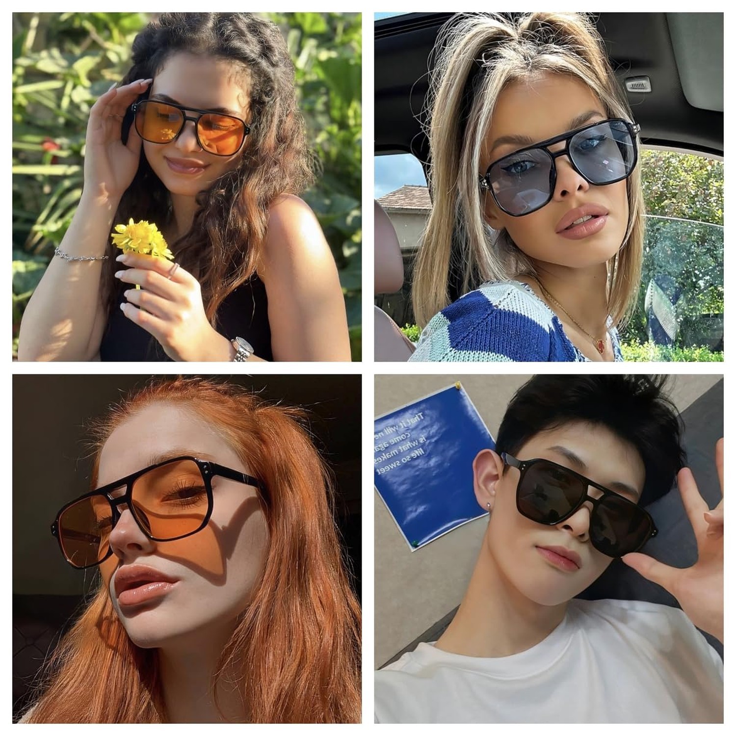 4 Pieces Retro Square Aviator Sunglasses for Women Men Trendy Classic 70s Ove…