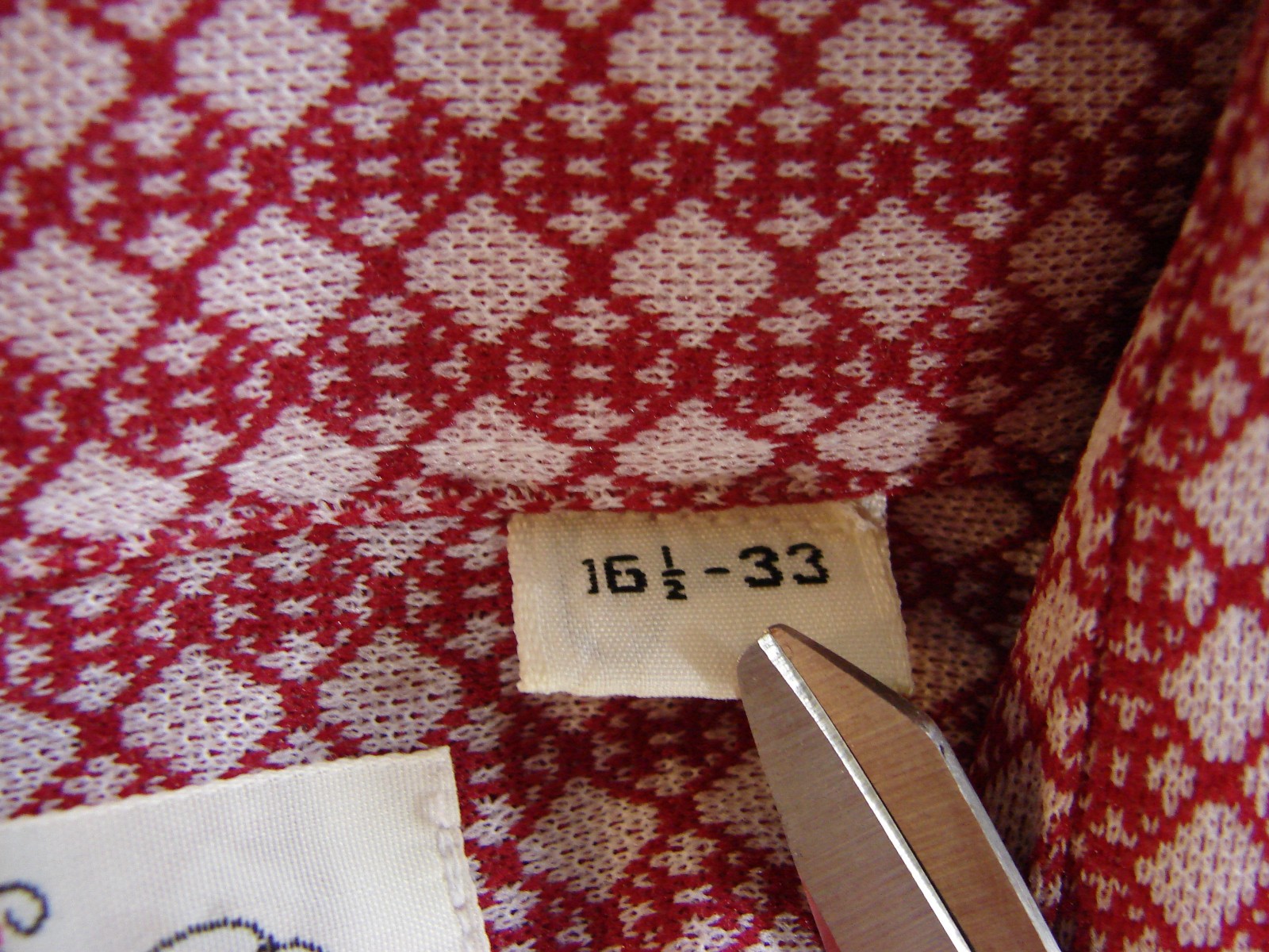 Vtg 70s Bonaire Red White Geometric Button Front Disco Shirt Mens 16.5 33