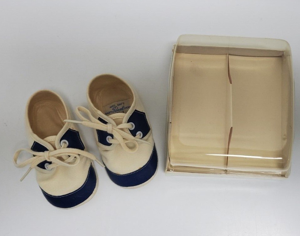 VTG Mrs Days Ideal Baby Crib Saddle Shoe Size 1 Style 30 Color Blue Original Box
