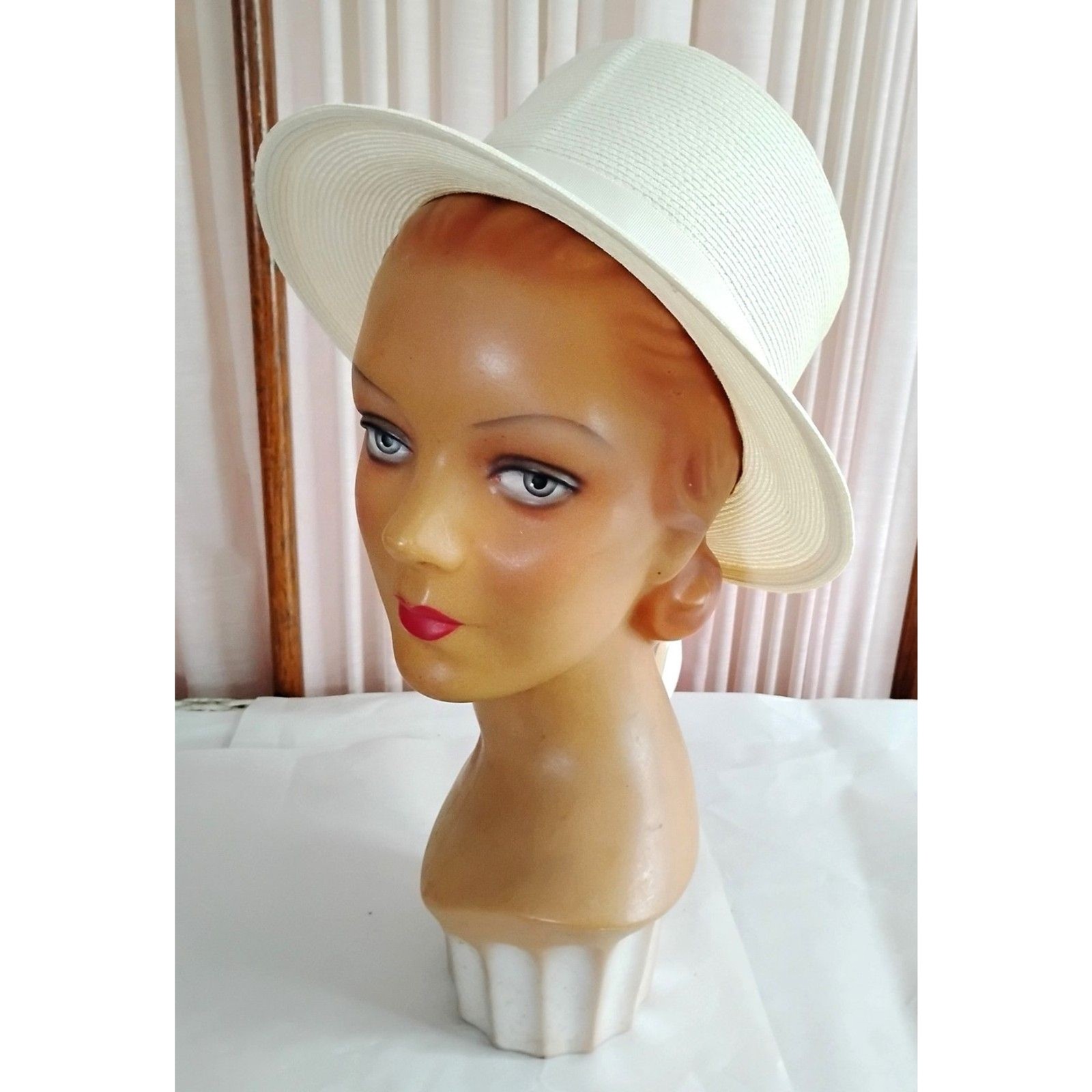 1960s Vintage Off White Hat, Synthetic Straw, Size 21 1/2