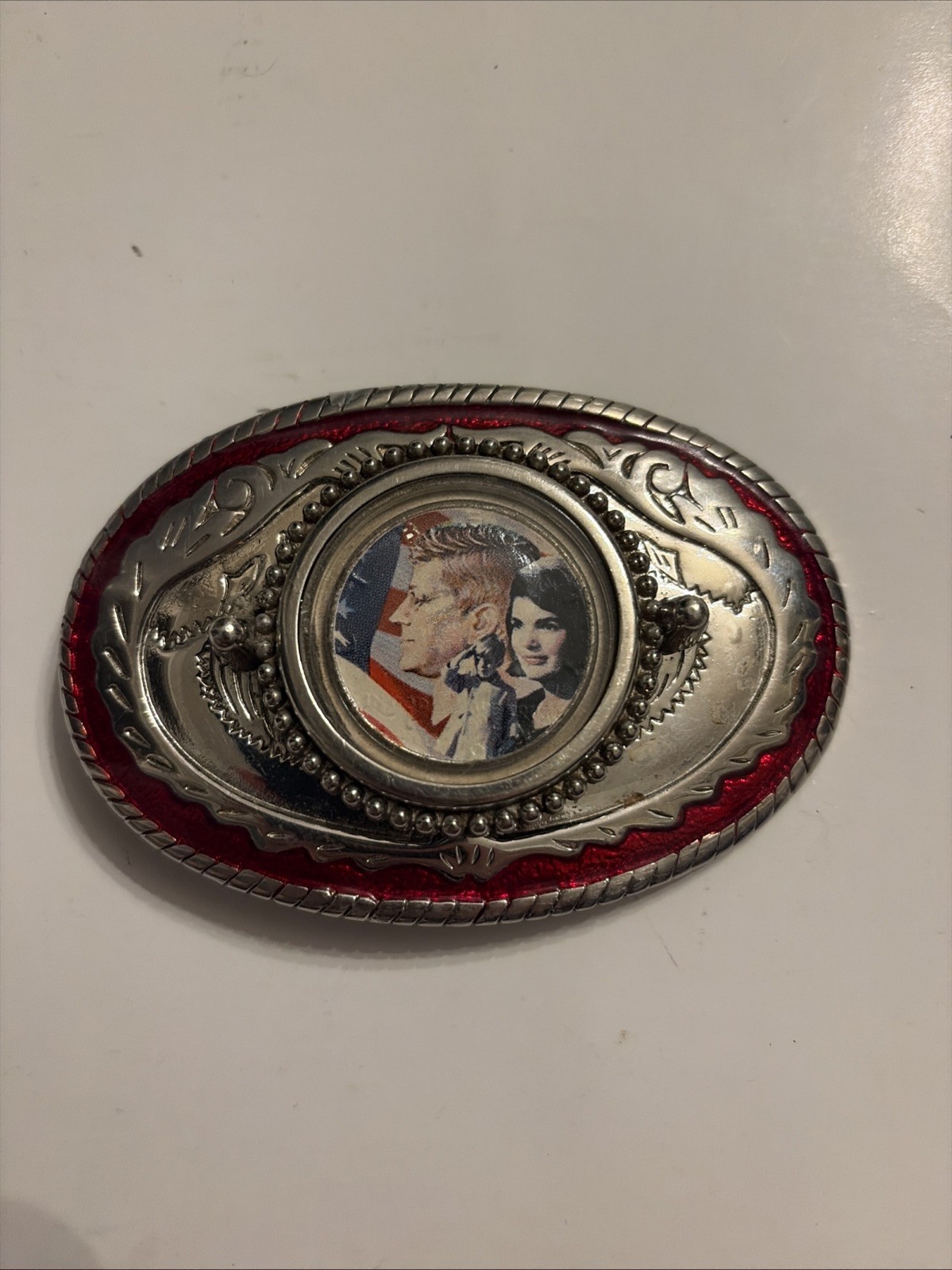 Vintage Silver 1964 Kennedy US Half Dollar Coin Commemorative Belt Buckle