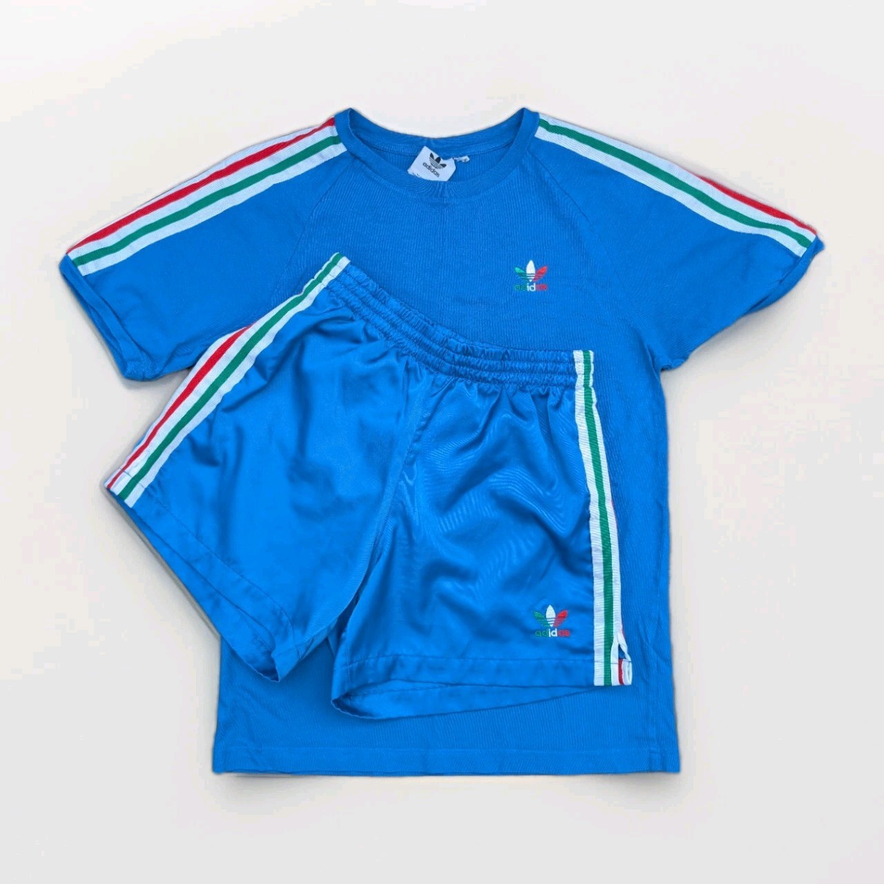Adidas Glanz Shorts + T-Shirt XS Blue Set Vintage Retro Gym Italy Football