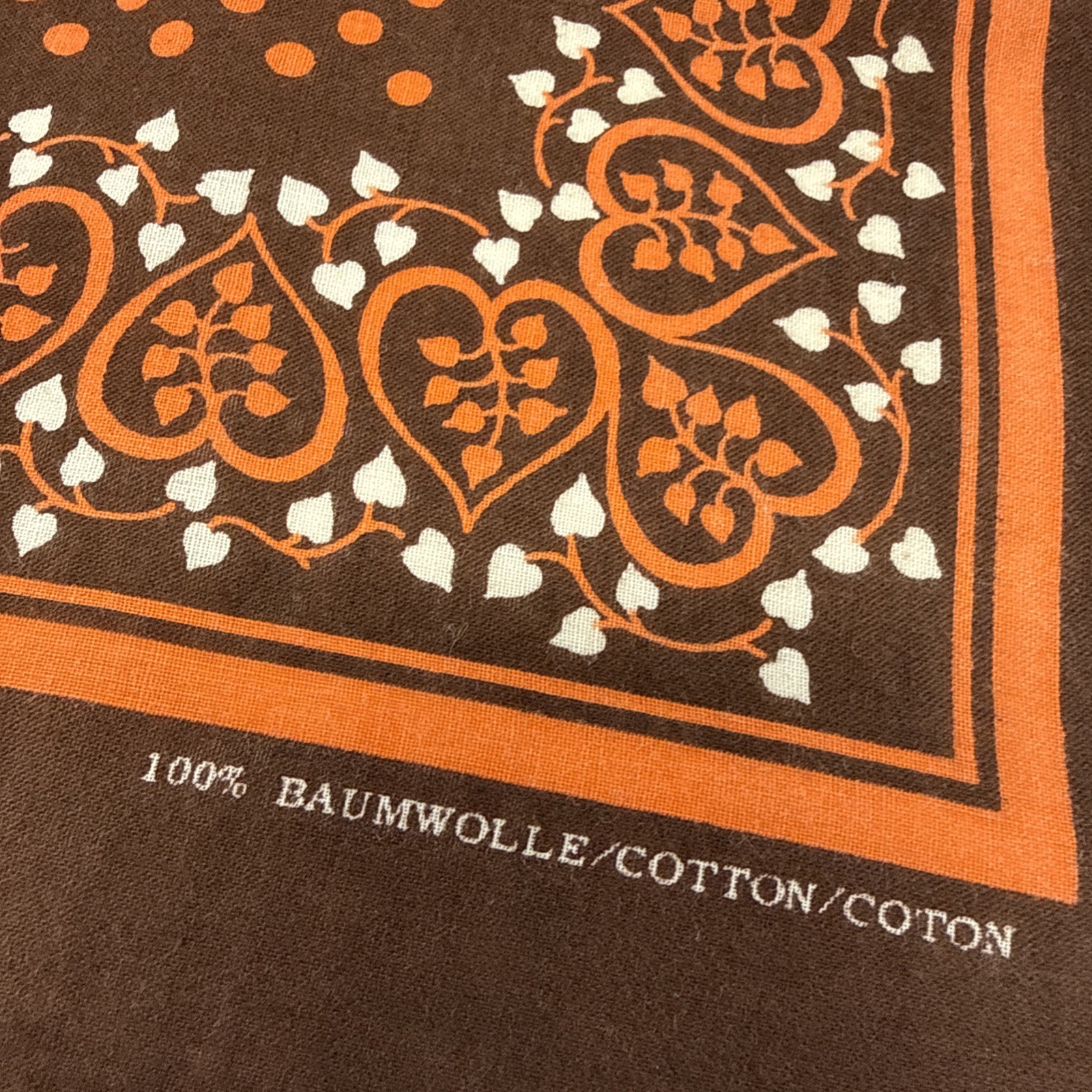 Vtg 60-70s Reine Baumwolle 100% Cotton ~ Ivy ~ Brown 19.5 X 21” Handkerchief