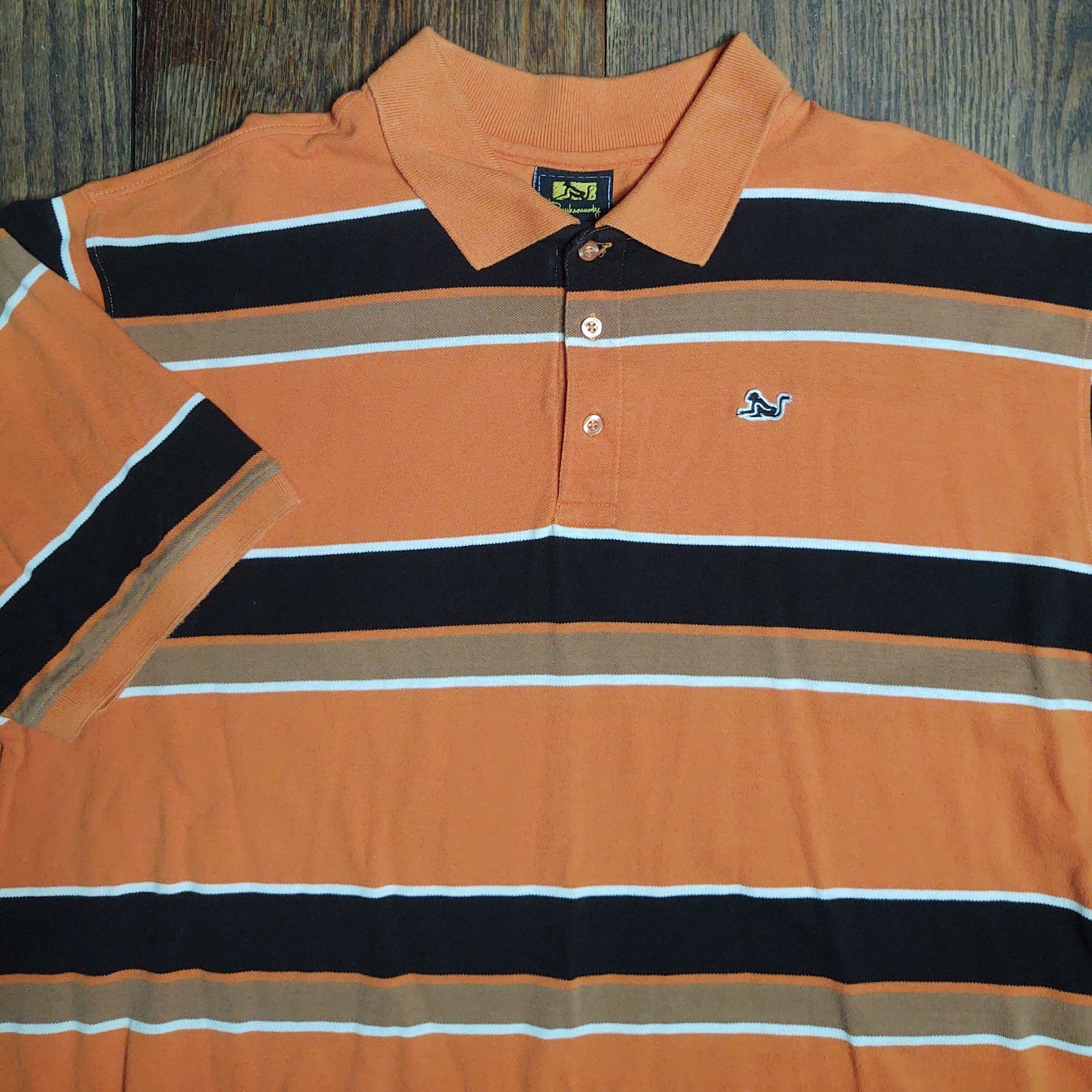 VTG Y2K Drunkenmunky Polo Shirt Men’s 3XL Orange Striped Short Sleeve Logo EUC