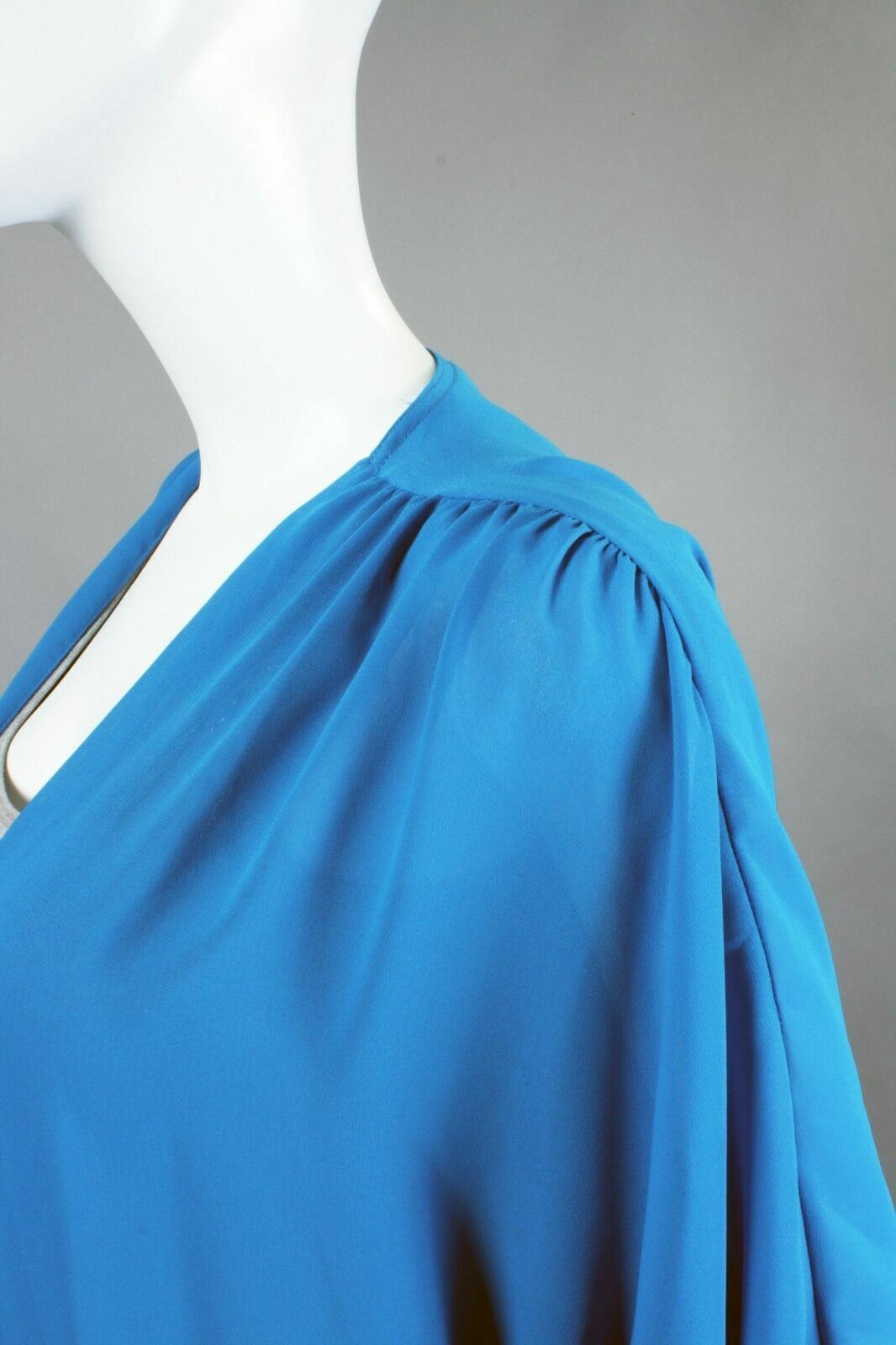 M L Vintage 1970s Blue Sheer Cocoon Duster Jacket Batwing Oversize Thin Airy 70s