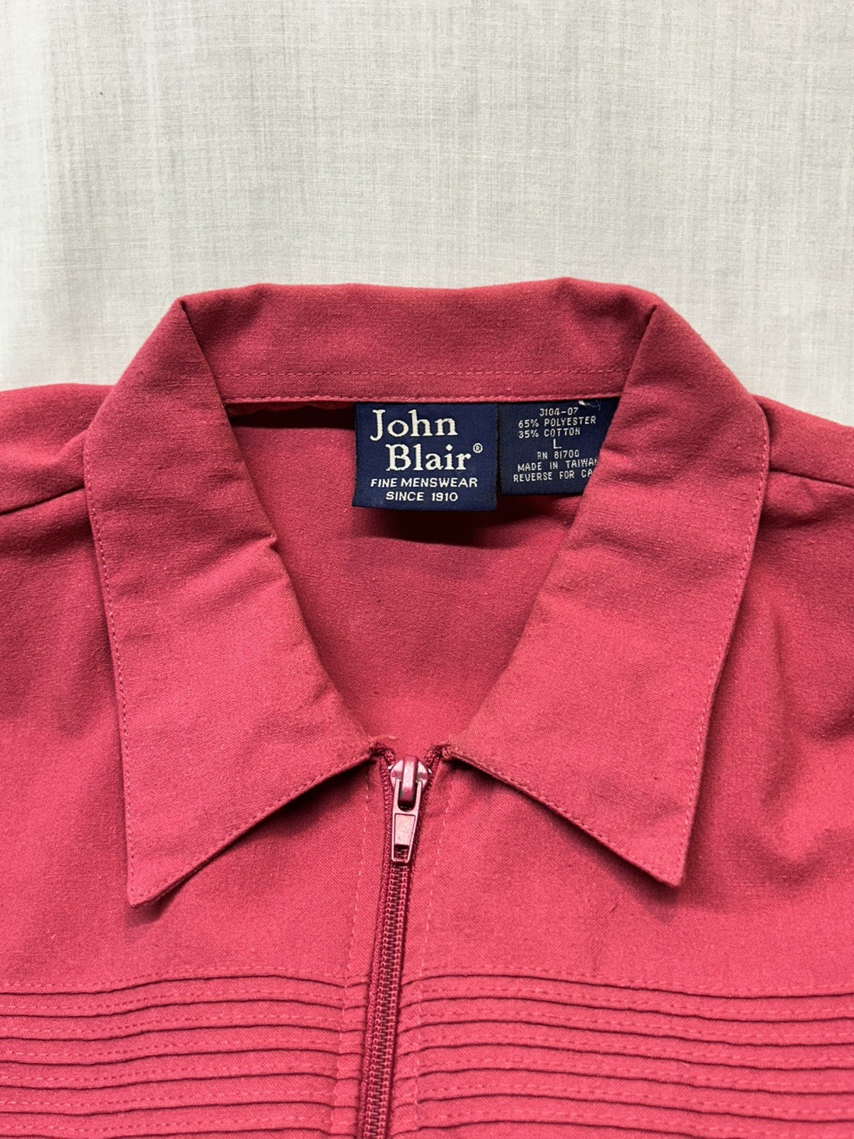 VTG 80s John Blair Full Zip Shirt Jacket Mens L Light Red Leisure Shacket