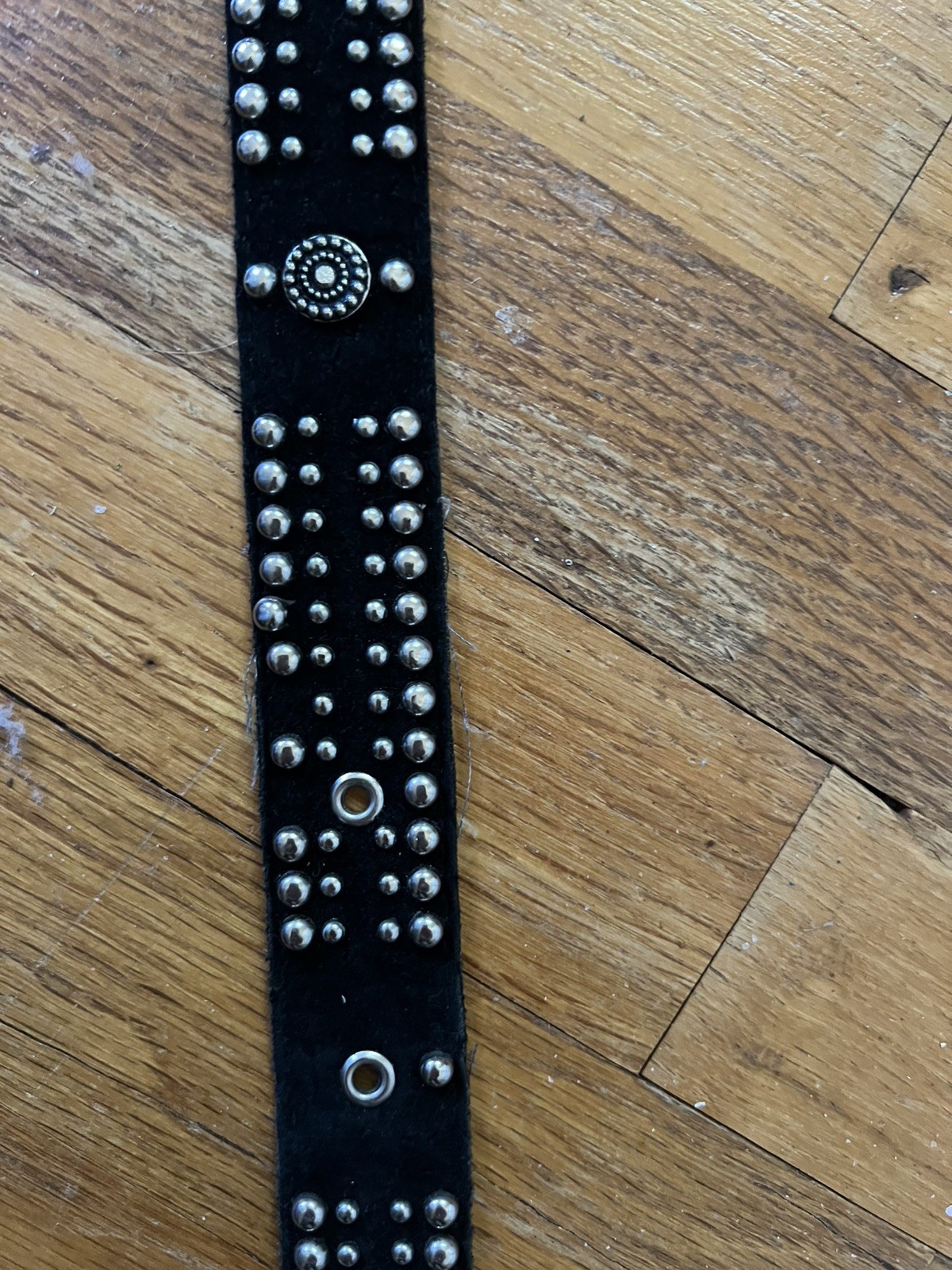 Retro 80’s Black Suede Belt W Silver Rivets (38.5”)