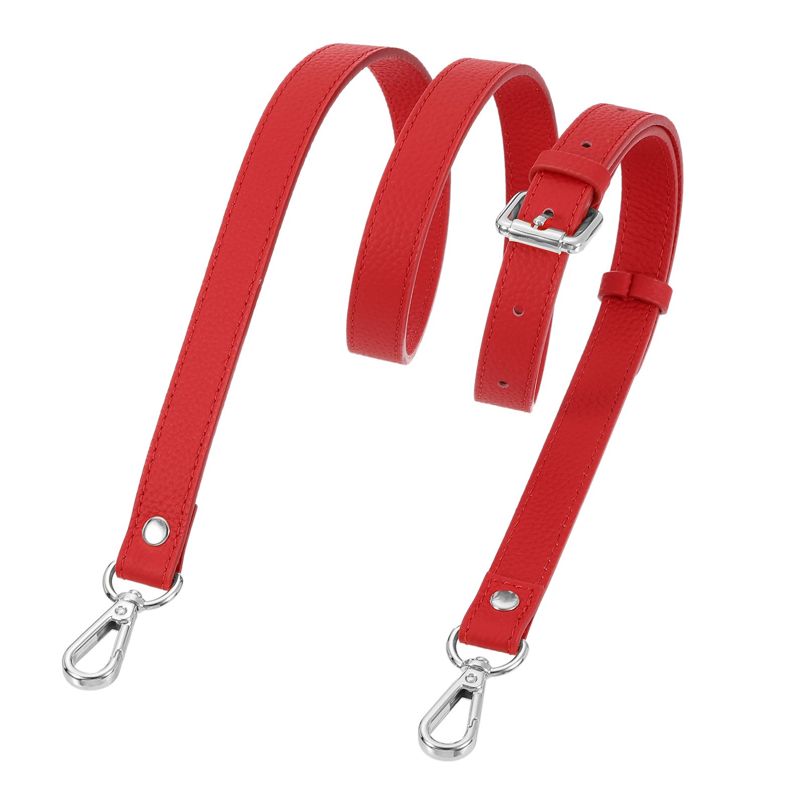 0.7″ Genuine Leather Purse Strap for Bag Bright Red Silver Buckle