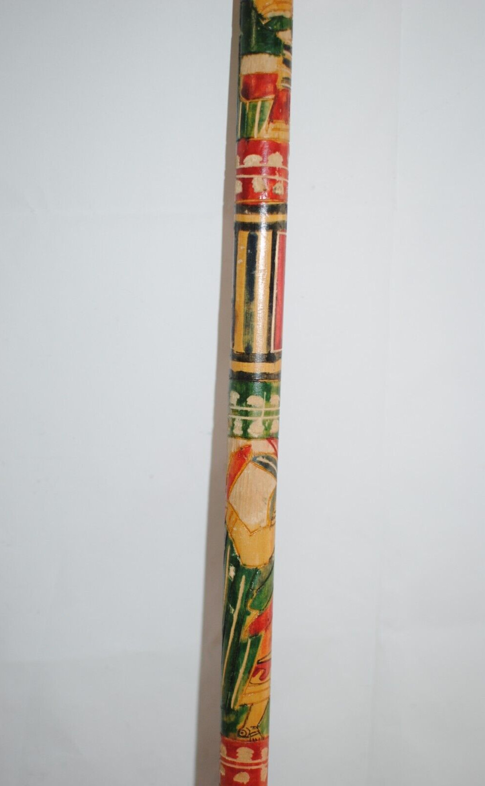 Vintage 37 in Hand Carved Wood Hook Handle Colorful with Michael Kors Charm Cane