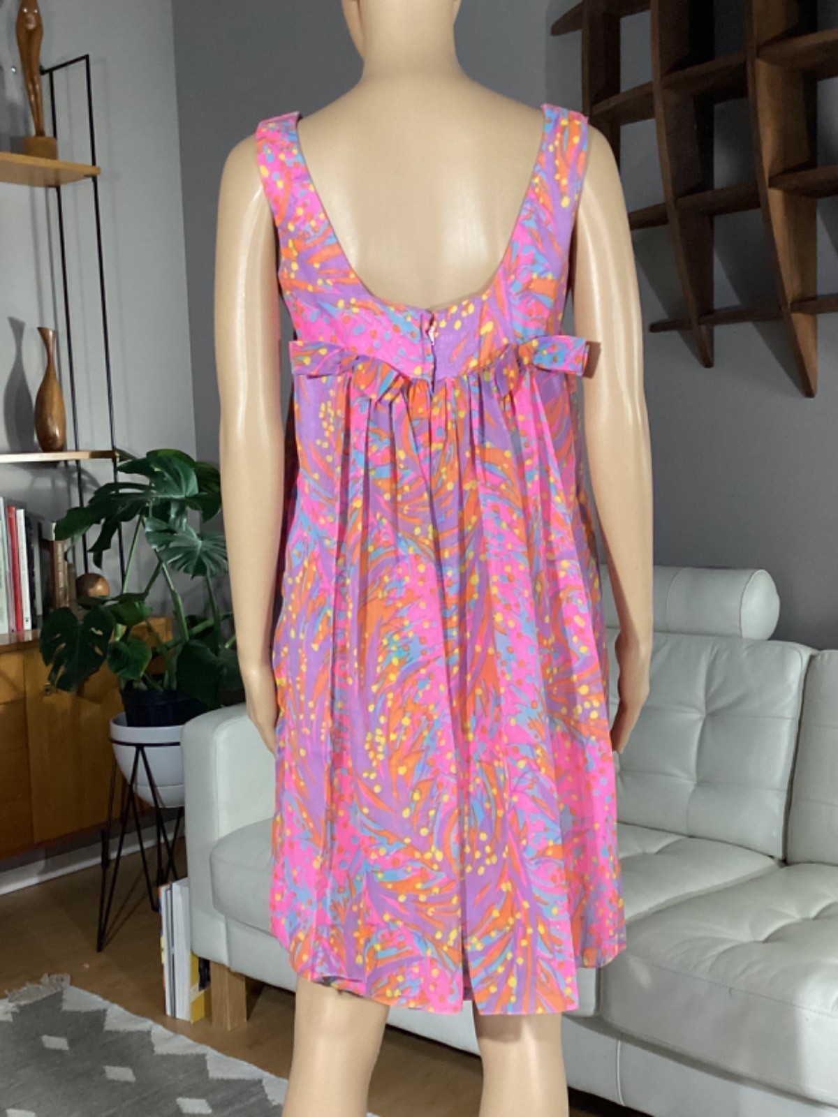 Vintage 1960s Bright Psychedelic Multi Color Shift Dress Bows Mod Women’s M