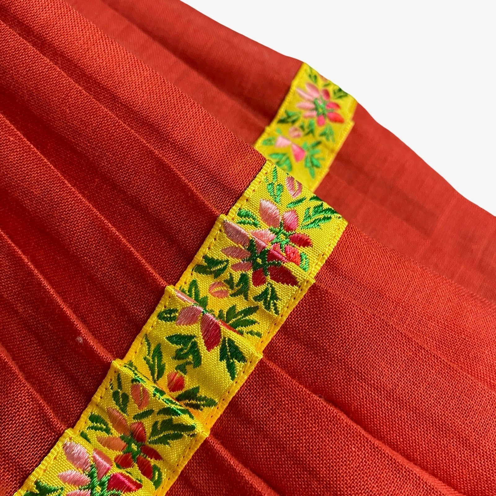 Vintage Kenzo Paris Pleated Skirt Women 40 Red Floral Embroidered Made In France