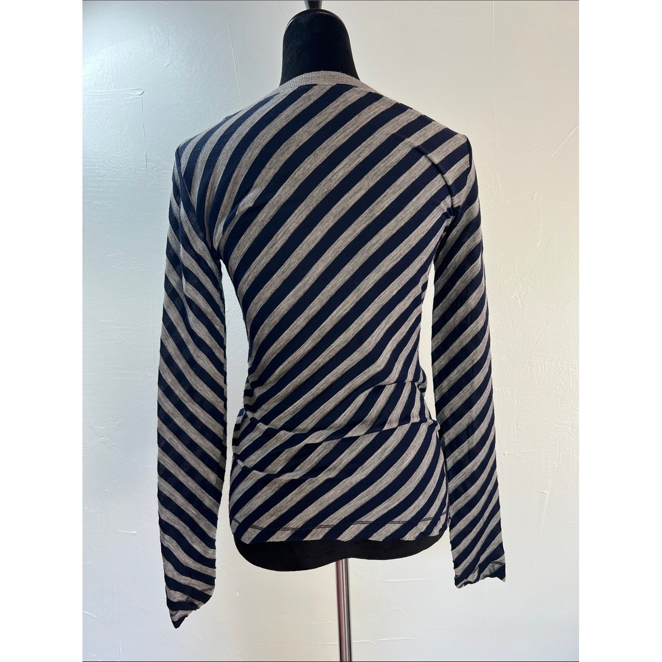 Vintage Moschino Cheap And Chic Striped Long-Sleeve Crewneck Top Navy & Gray