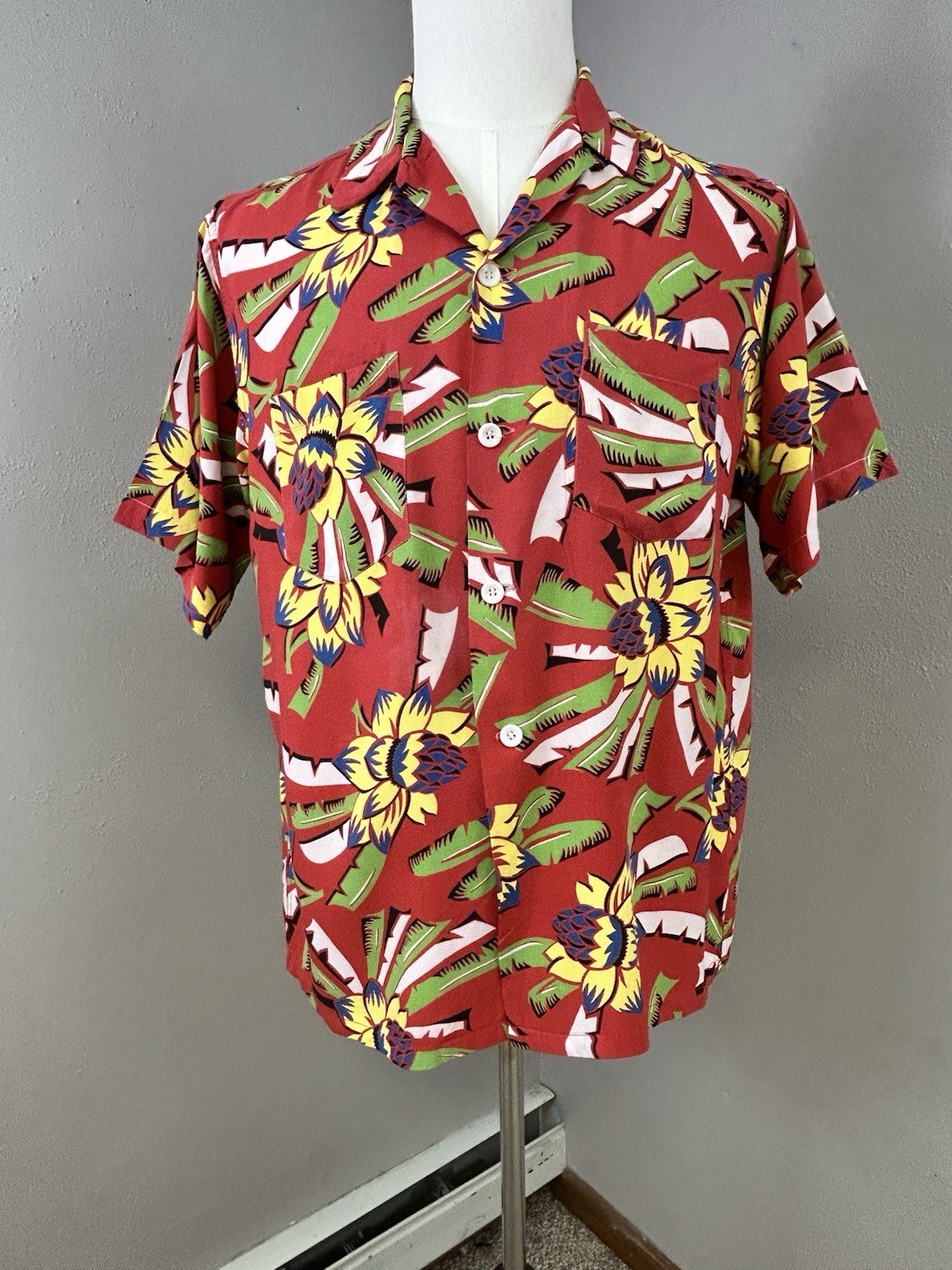 Vintage 1950s Aloha Hawaiian Shirt Rayon Loop Collar Mens Sz M/L Wingedfoot