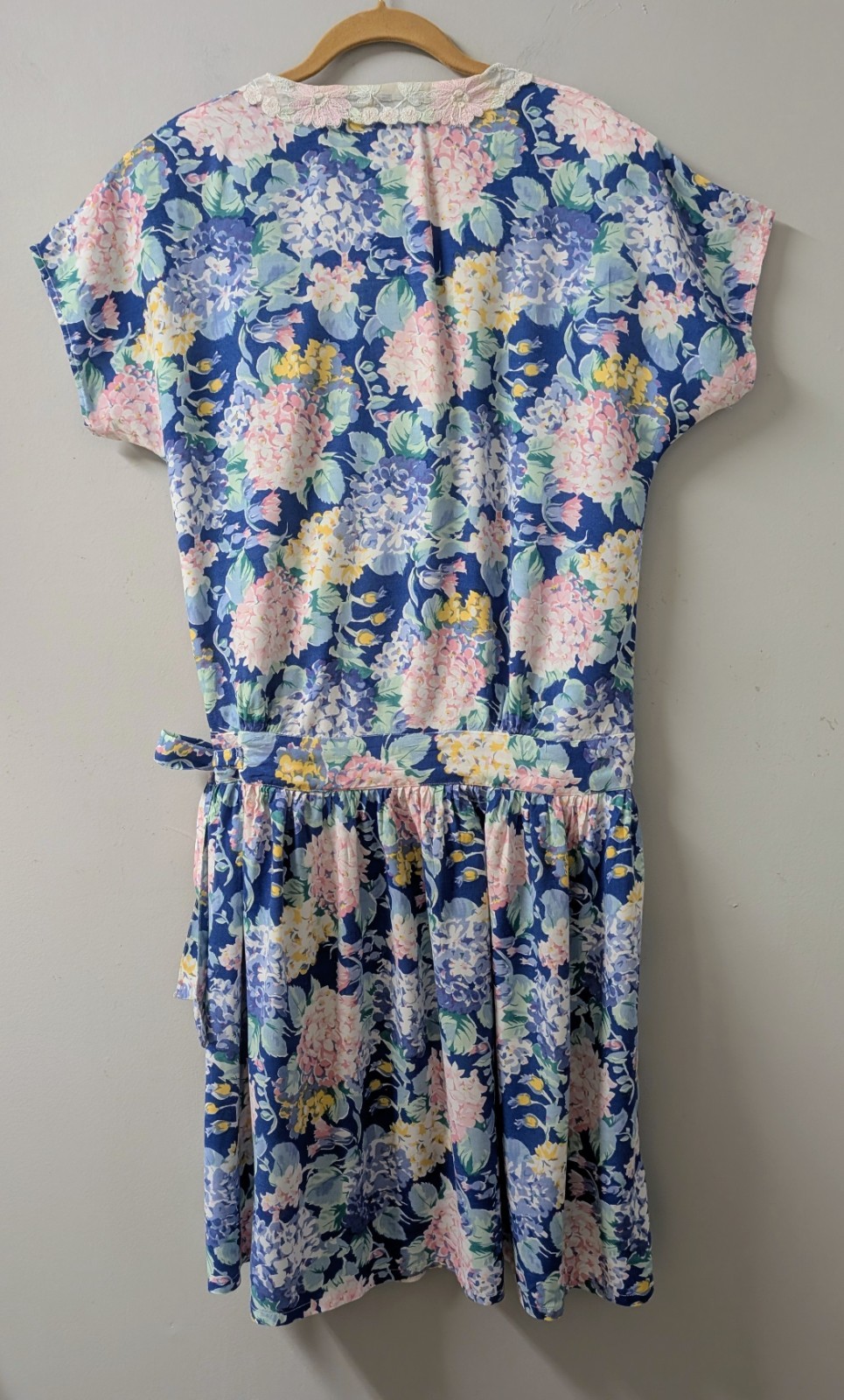 Vintage 80’s Rene Derhy Paris Floral Drop Waist Tie Dress Pintucks M