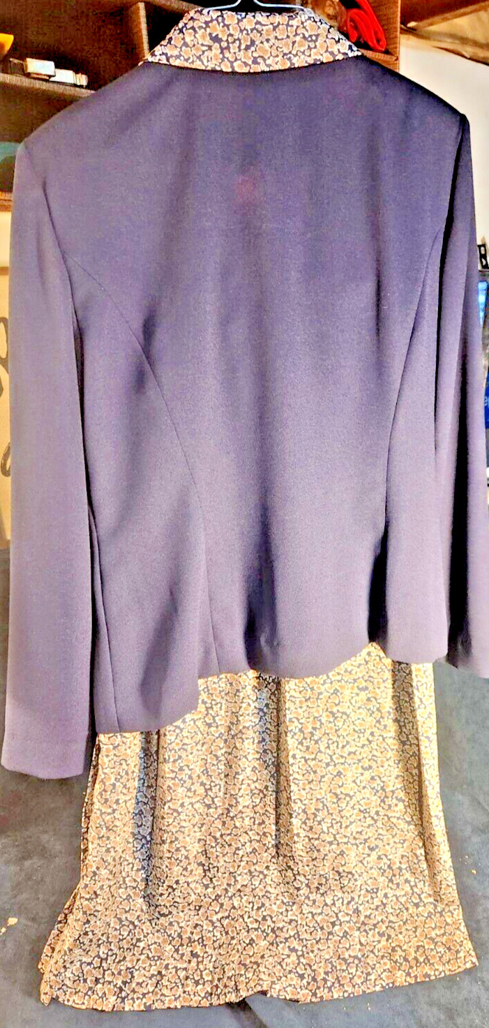 Vintage Leslie Fay Dresses Collection Navy Blue Two Piece Dress Skirt Jacket Set