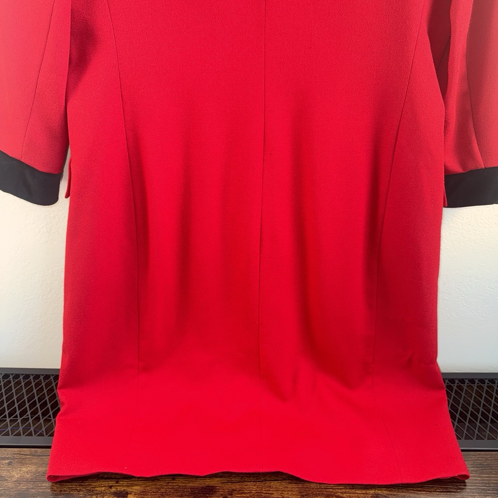 VTG Oleg Cassini Studio Red Wool Coat Dress Sz 12 Black Velvet Trim **See Pics**
