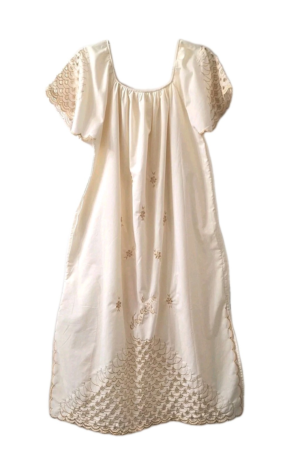 Vtg Handmade Ivory Nightgown M L Embroidered Nicaragua Cottagecore Loose Fit See